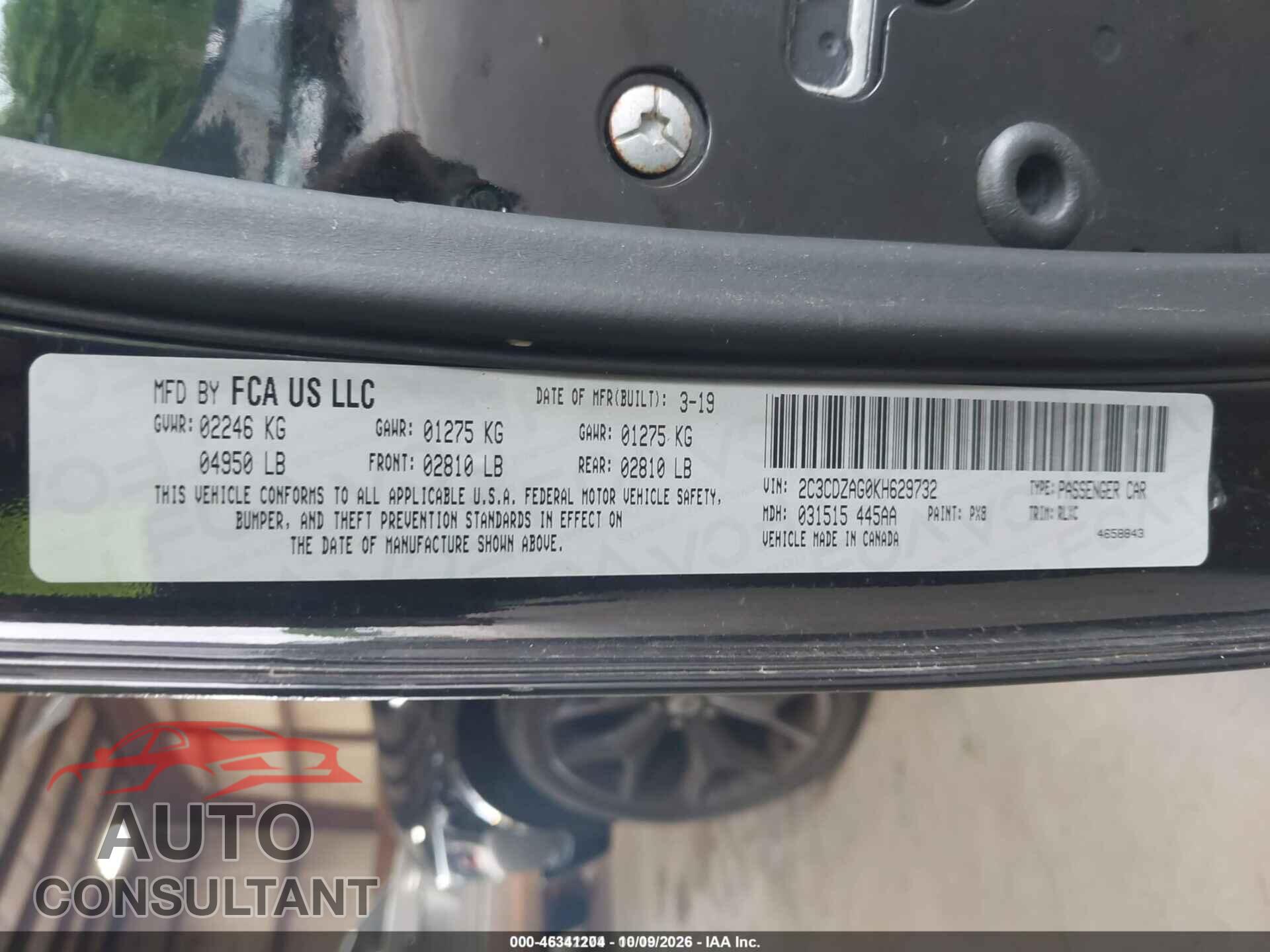 DODGE CHALLENGER 2019 - 2C3CDZAG0KH629732