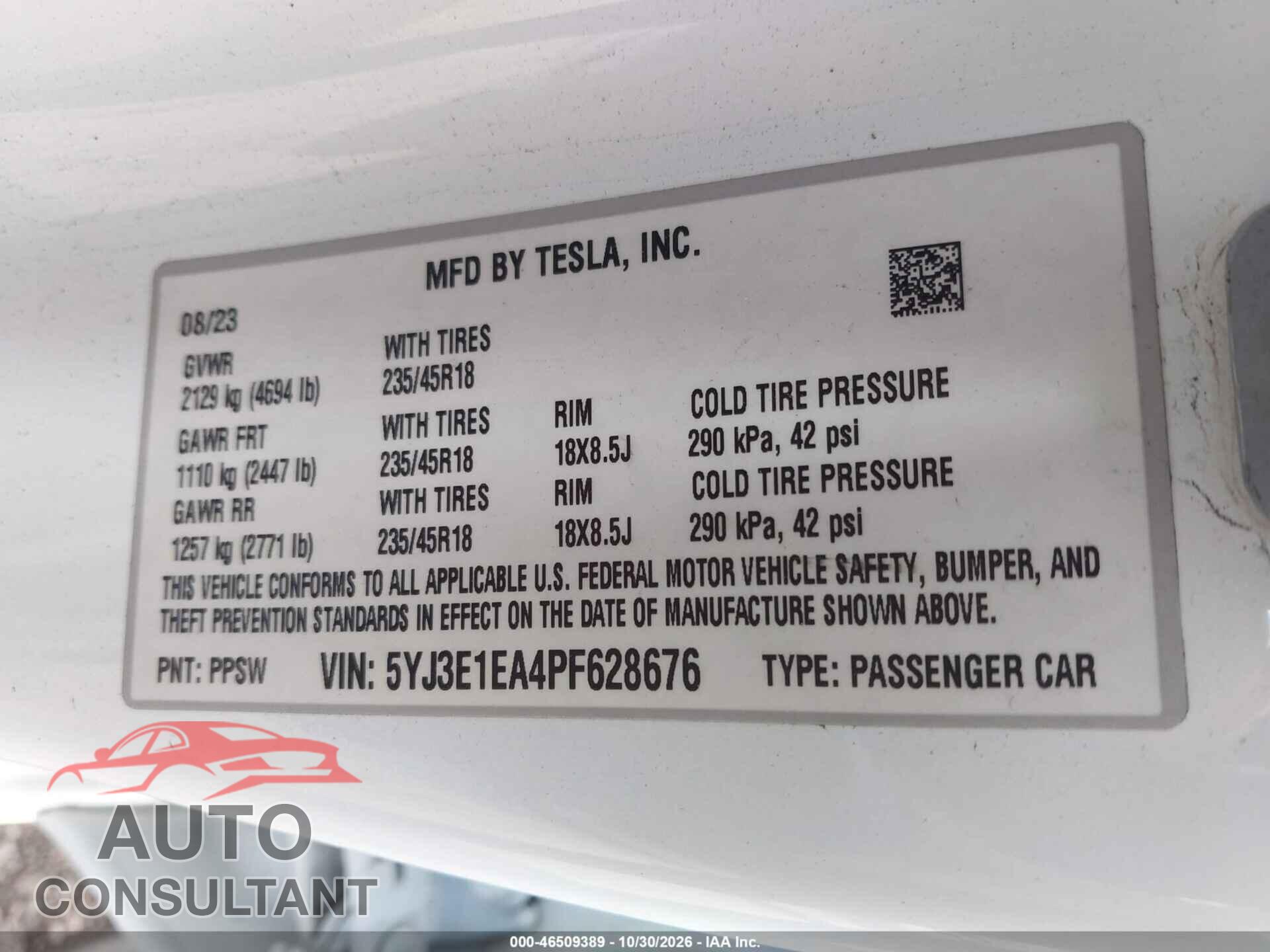 TESLA MODEL 3 2023 - 5YJ3E1EA4PF628676