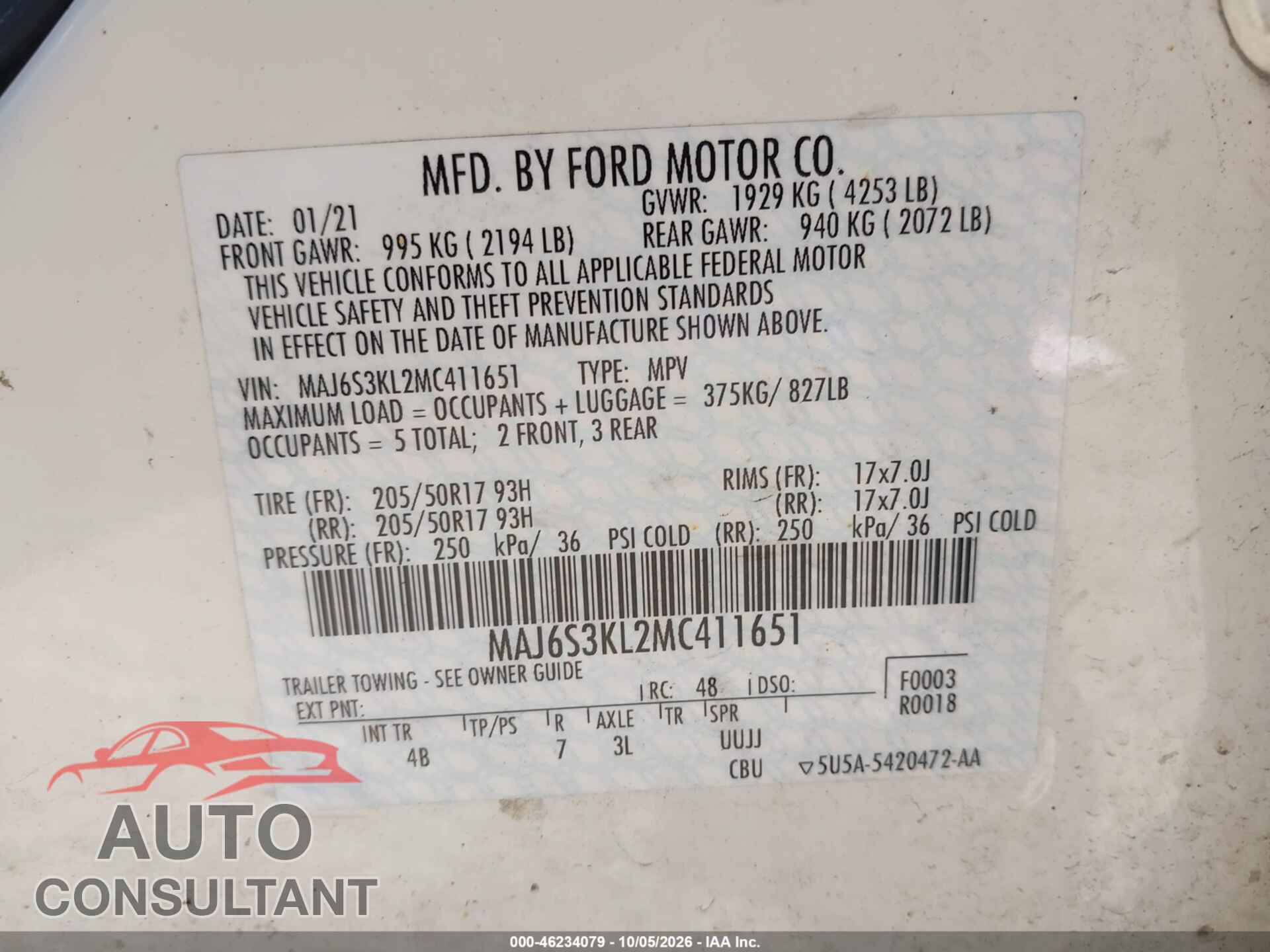 FORD ECOSPORT 2021 - MAJ6S3KL2MC411651