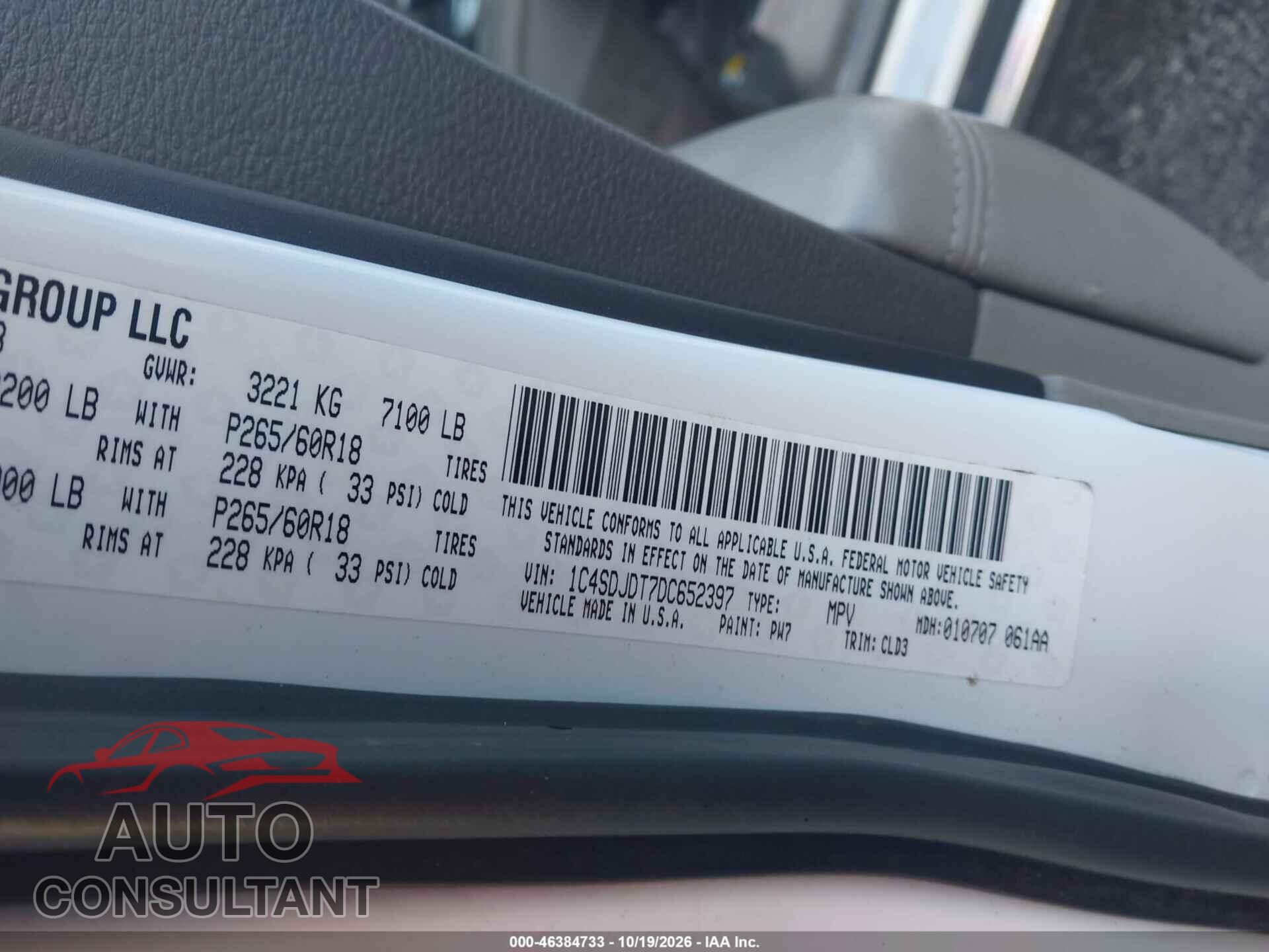 DODGE DURANGO 2013 - 1C4SDJDT7DC652397