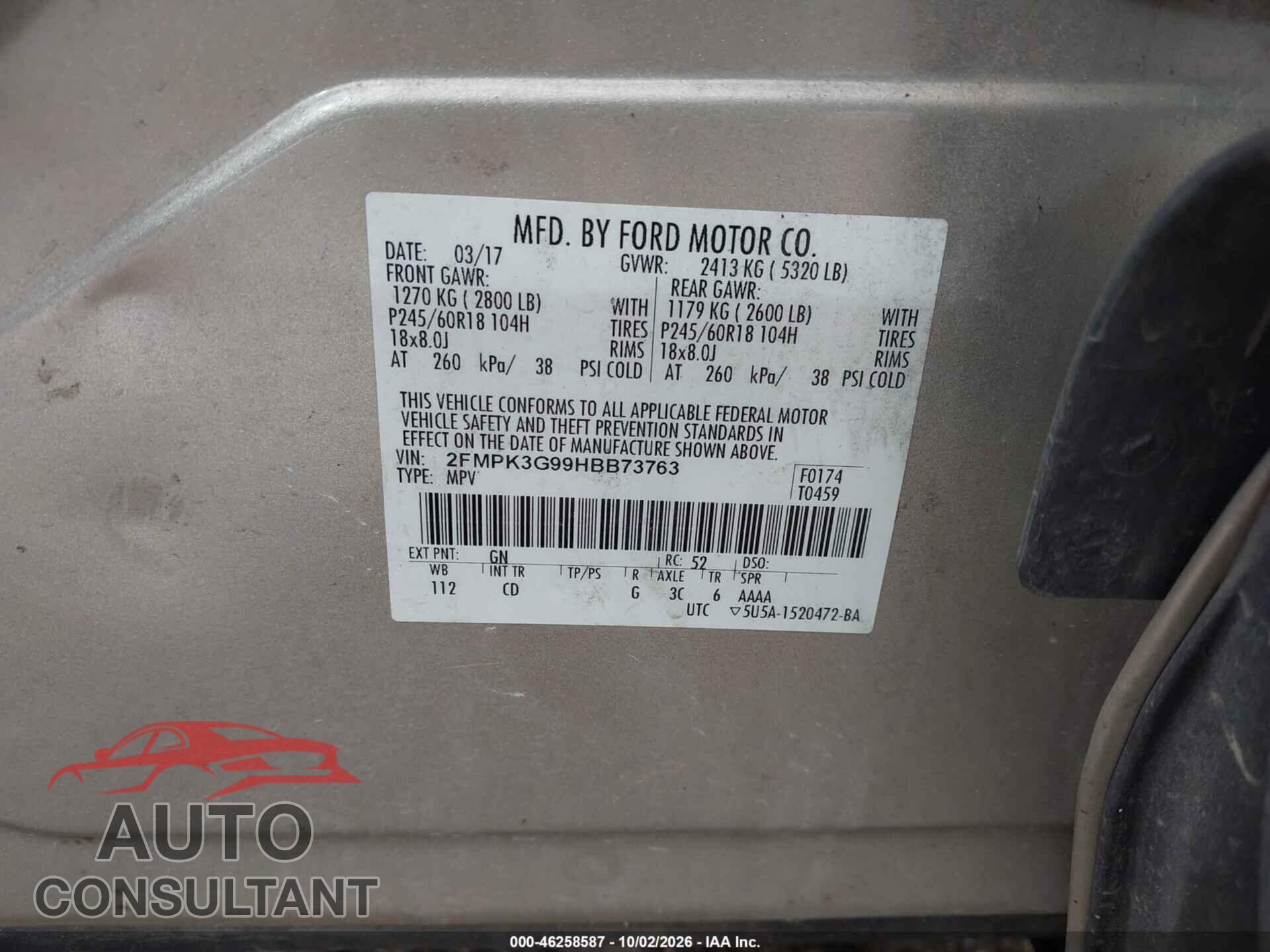 FORD EDGE 2017 - 2FMPK3G99HBB73763
