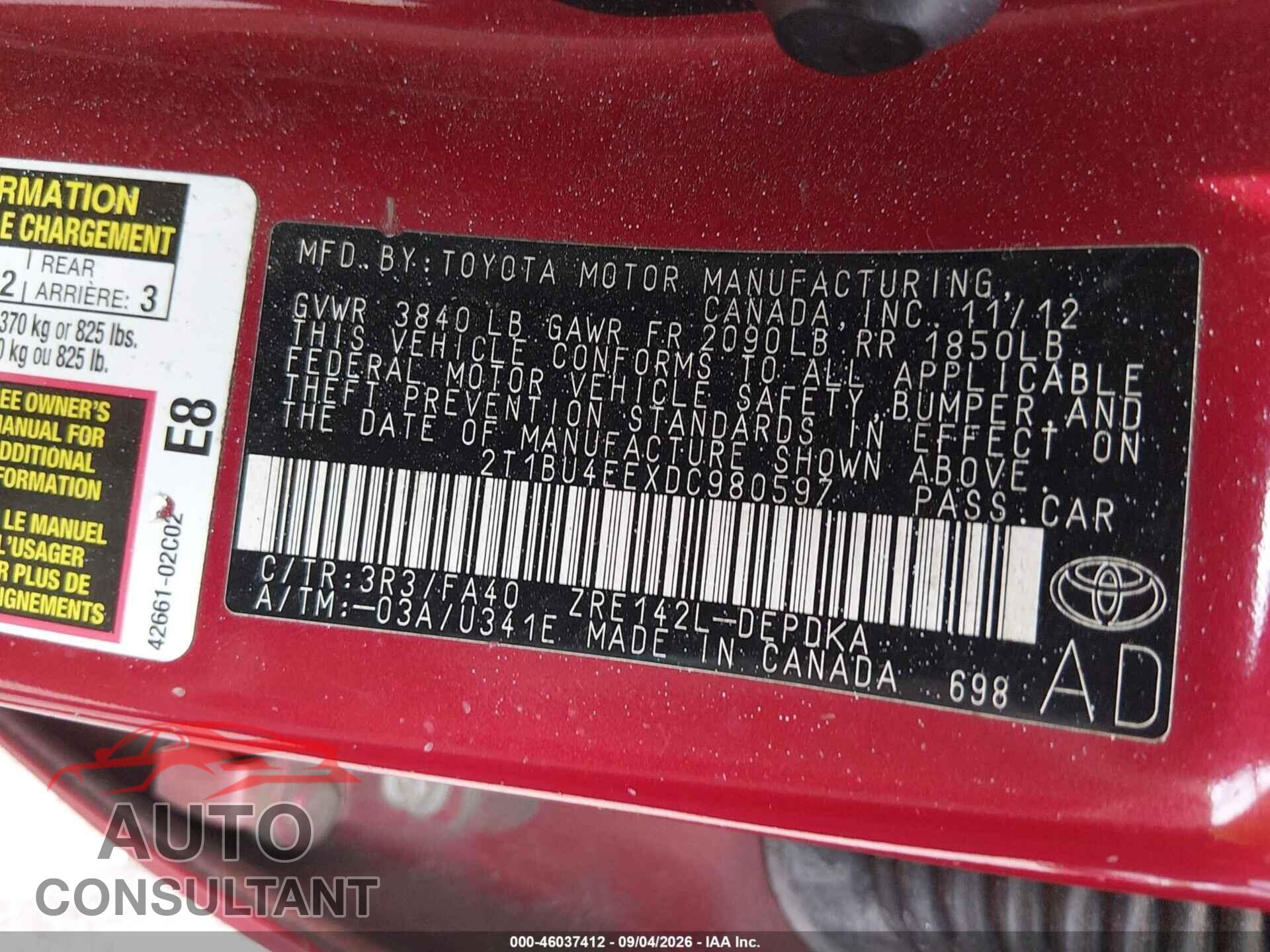 TOYOTA COROLLA 2013 - 2T1BU4EEXDC980597