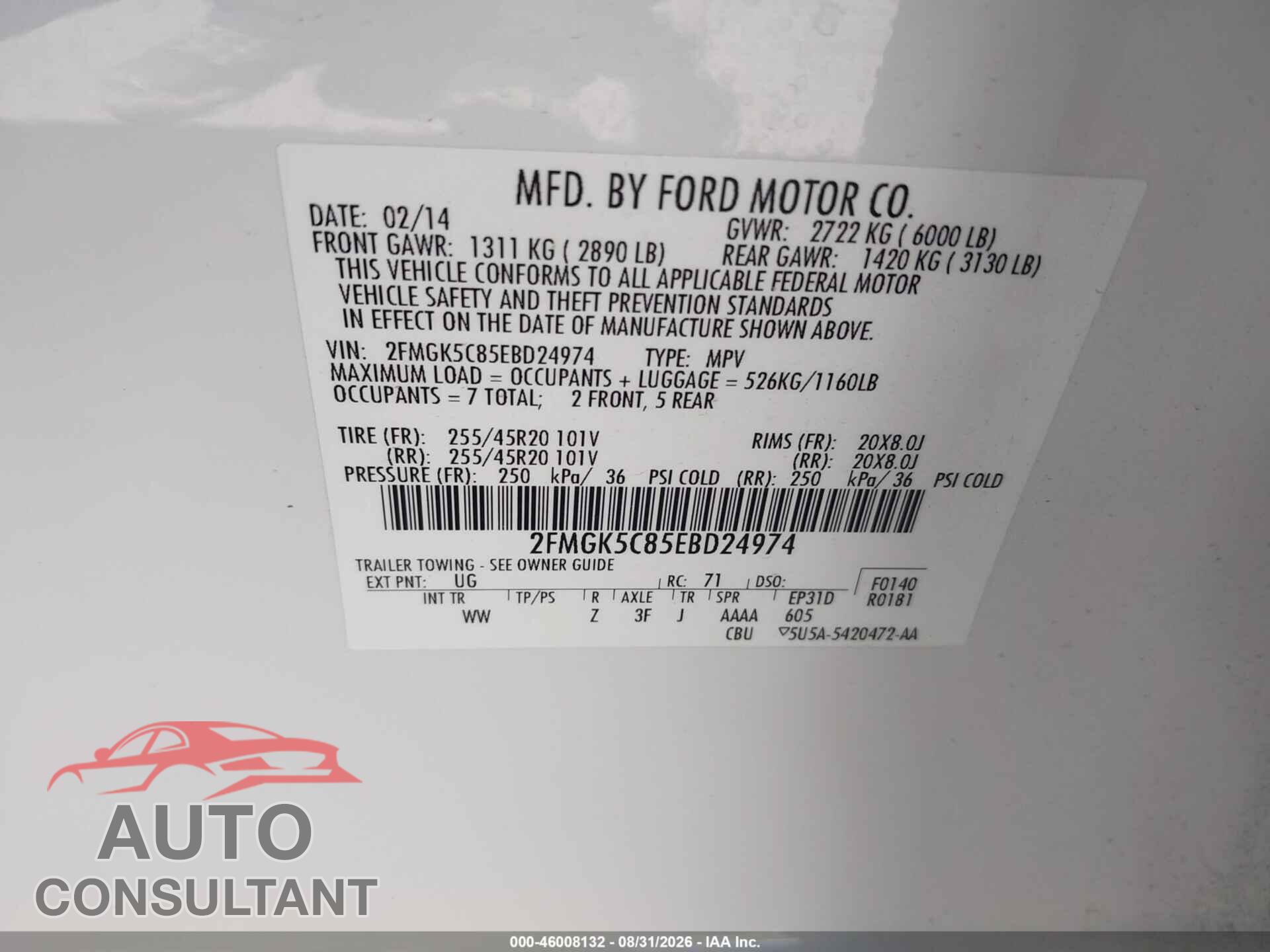 FORD FLEX 2014 - 2FMGK5C85EBD24974