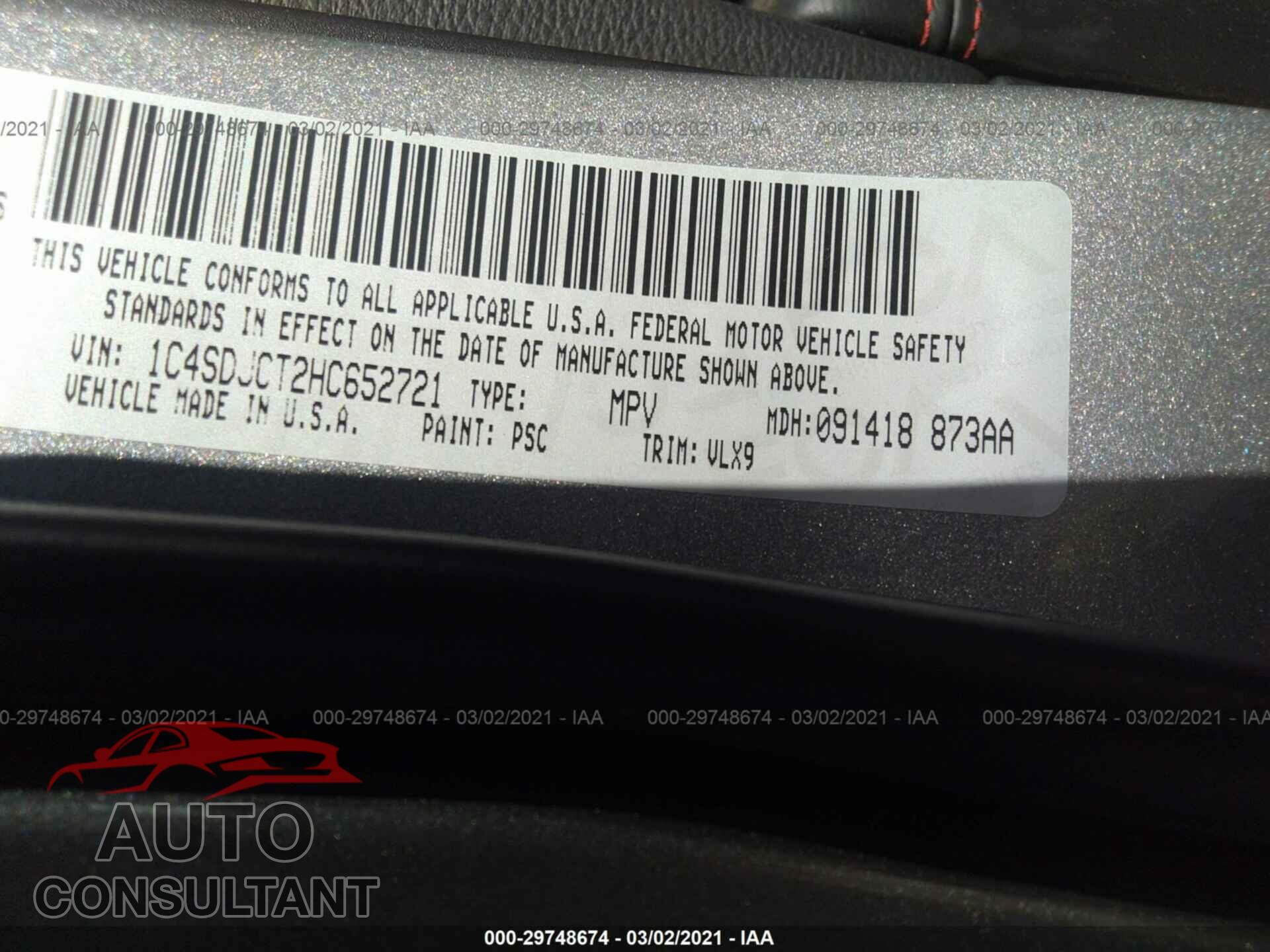 DODGE DURANGO 2017 - 1C4SDJCT2HC652721