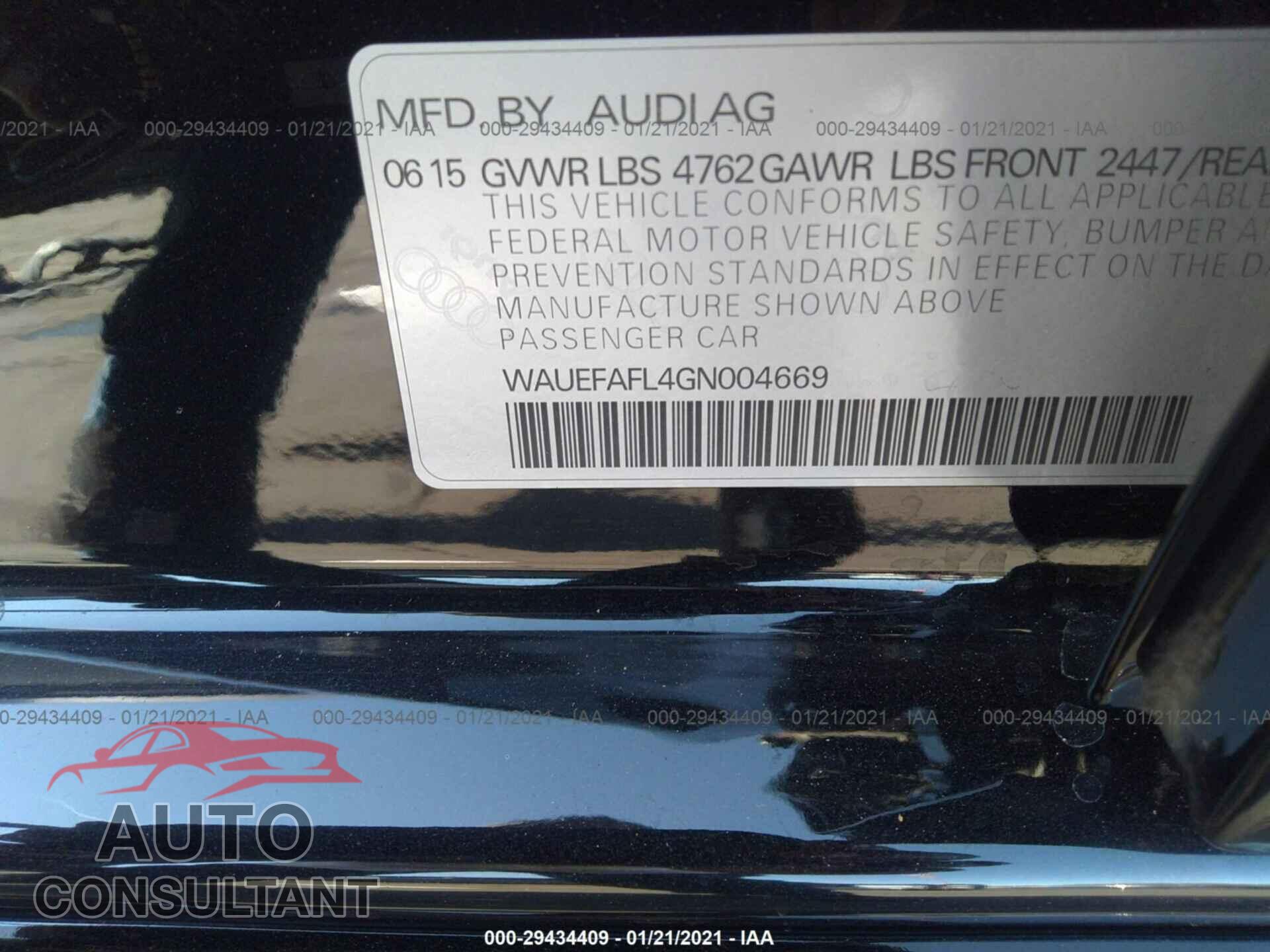 AUDI A4 2016 - WAUEFAFL4GN004669