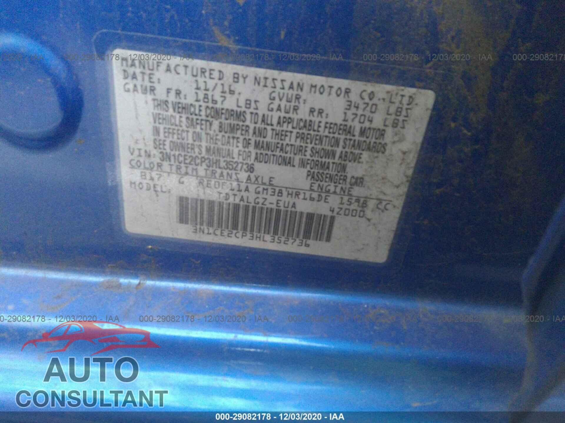 NISSAN VERSA NOTE 2017 - 3N1CE2CP3HL352736