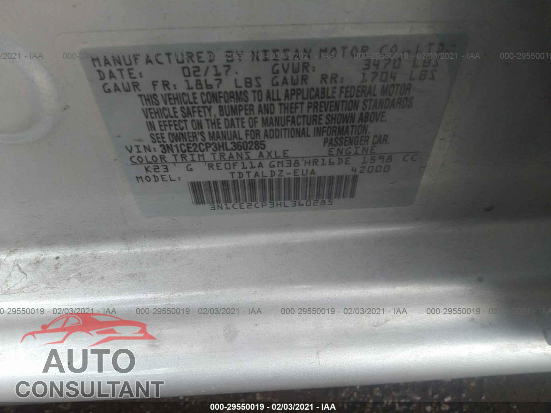 NISSAN VERSA NOTE 2017 - 3N1CE2CP3HL360285
