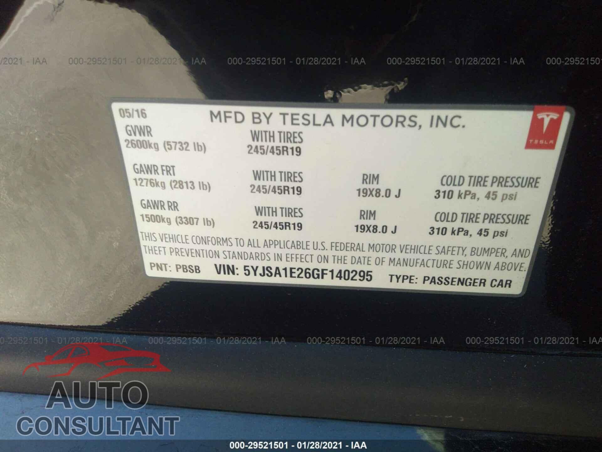 TESLA MODEL S 2016 - 5YJSA1E26GF140295