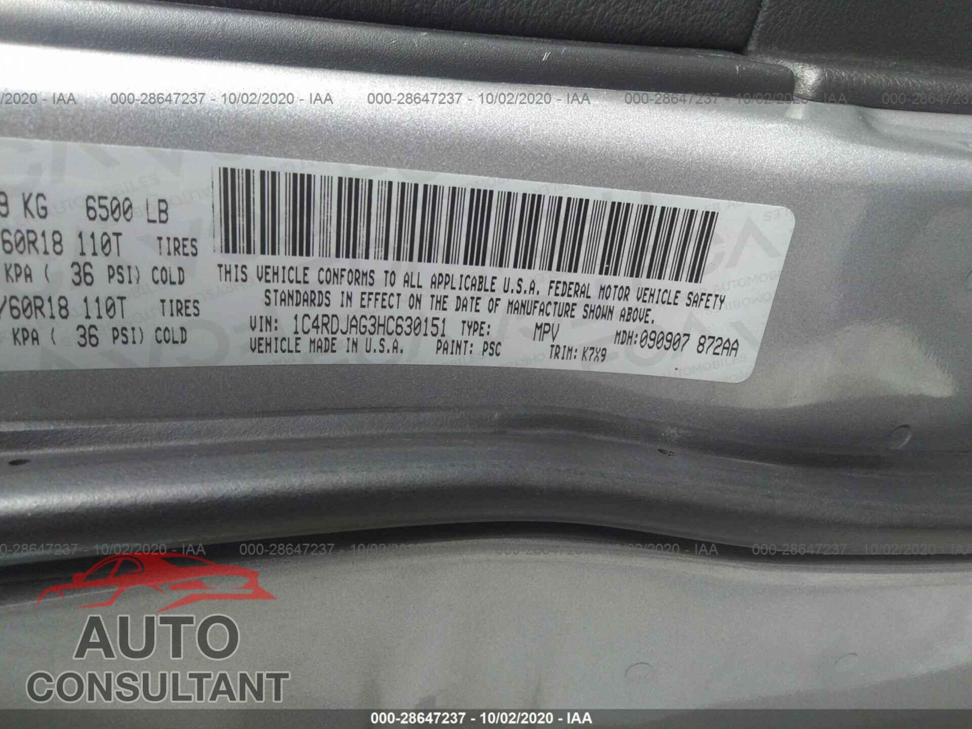 DODGE DURANGO 2017 - 1C4RDJAG3HC630151