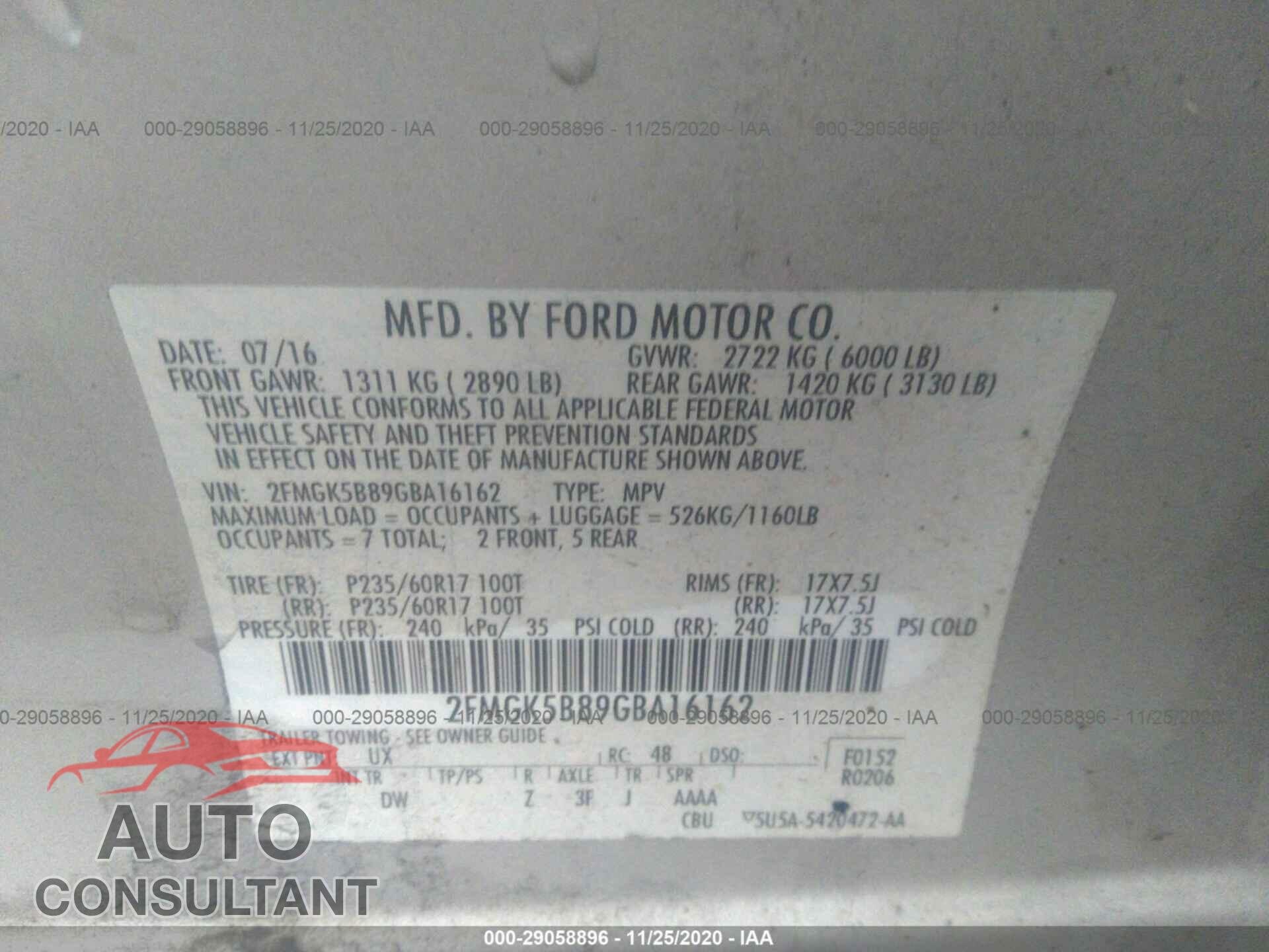 FORD FLEX 2016 - 2FMGK5B89GBA16162