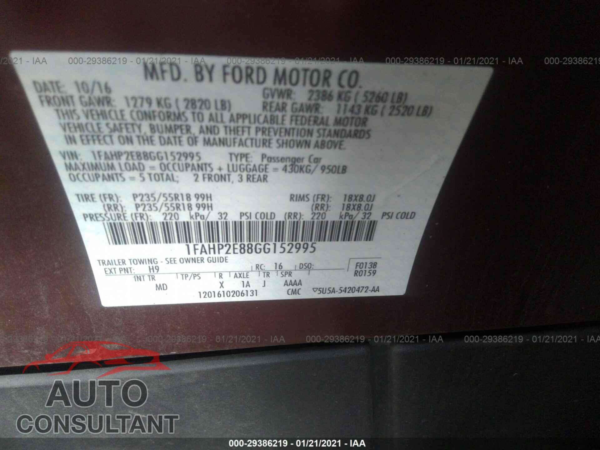 FORD TAURUS 2016 - 1FAHP2E88GG152995