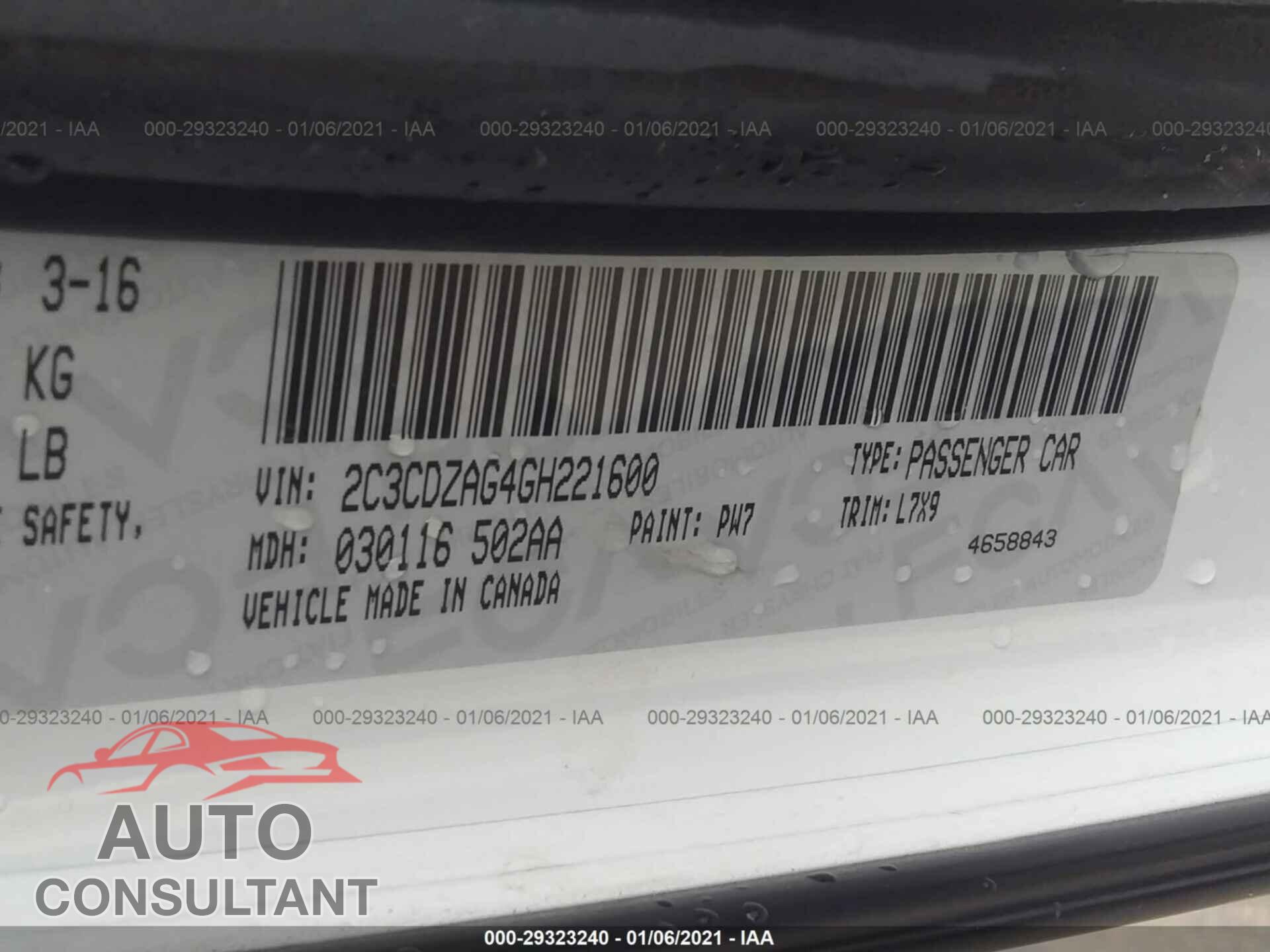 DODGE CHALLENGER 2016 - 2C3CDZAG4GH221600