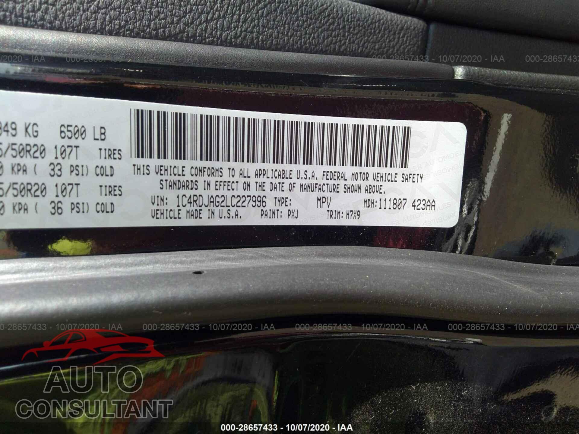 DODGE DURANGO 2020 - 1C4RDJAG2LC227996