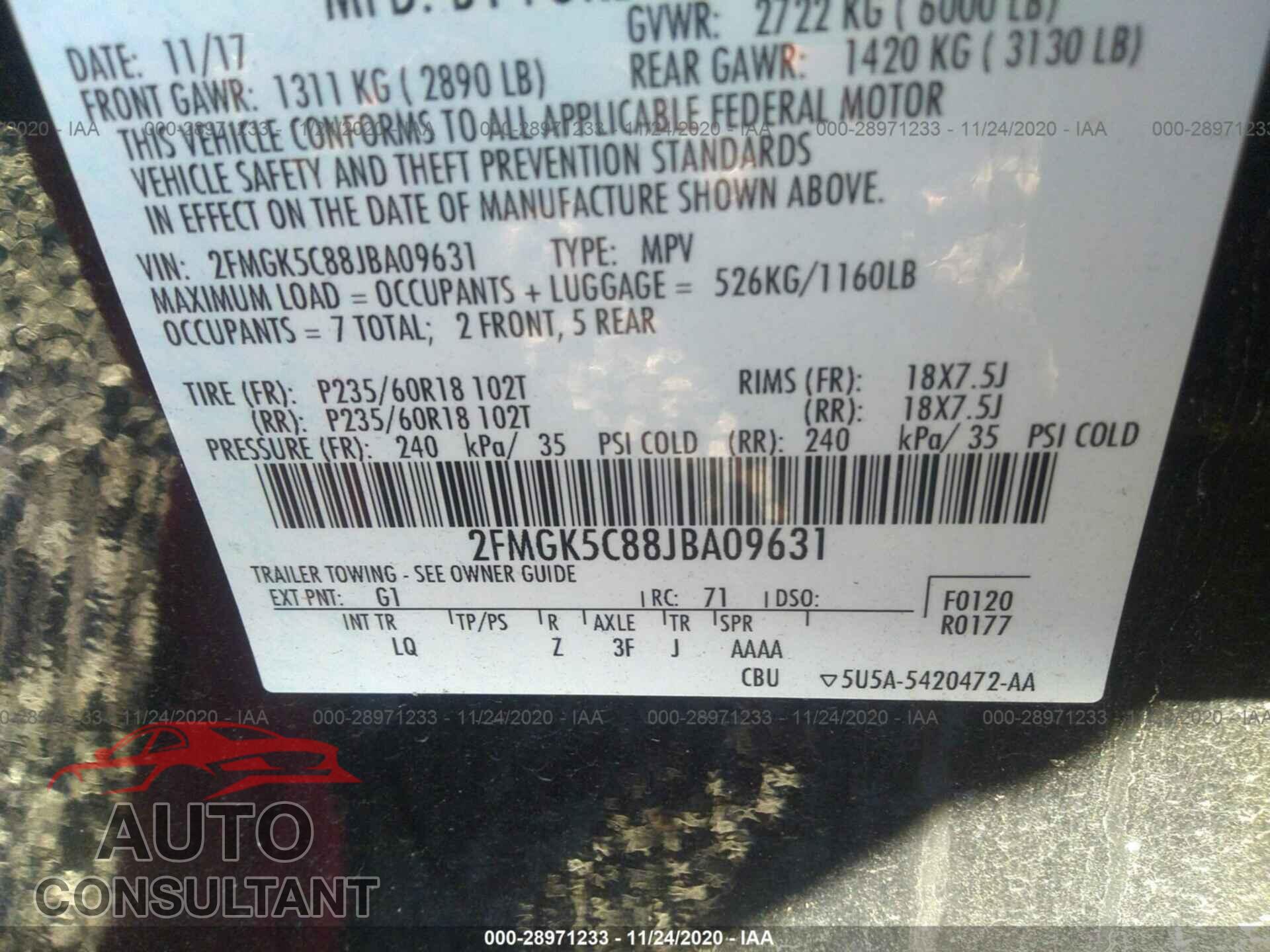 FORD FLEX 2018 - 2FMGK5C88JBA09631
