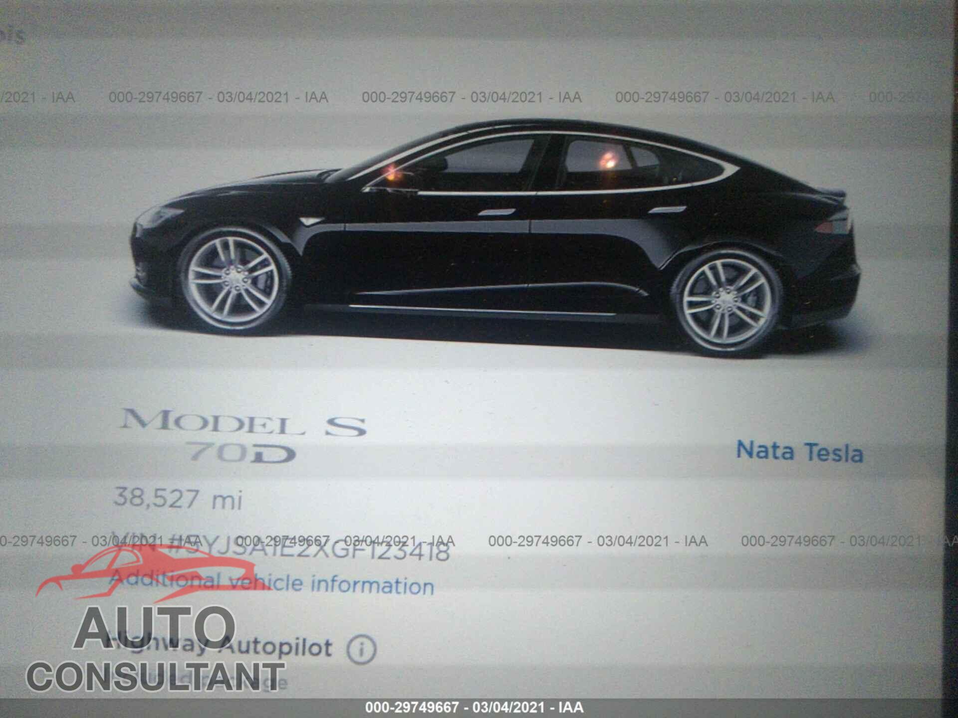TESLA MODEL S 2016 - 5YJSA1E2XGF123418