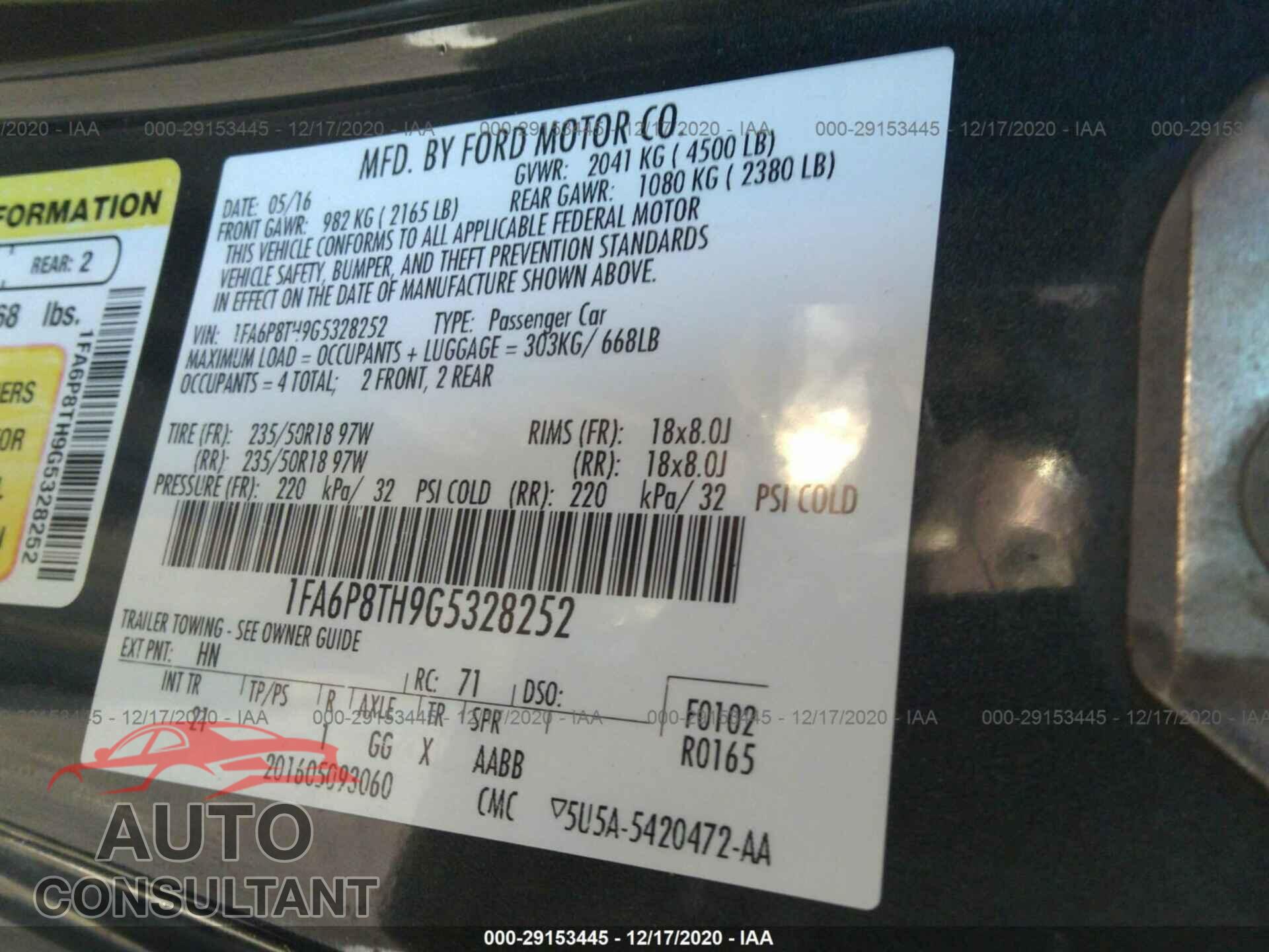 FORD MUSTANG 2016 - 1FA6P8TH9G5328252