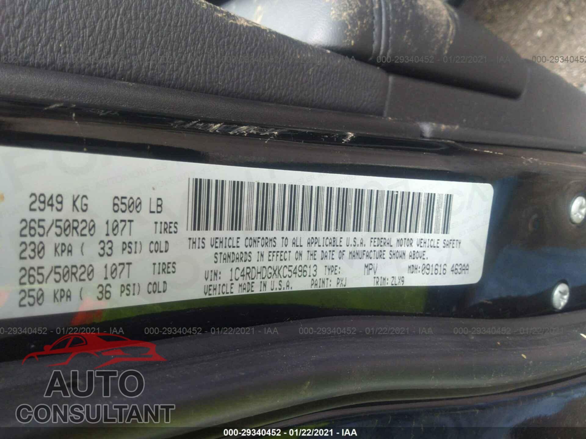 DODGE DURANGO 2019 - 1C4RDHDGXKC549613