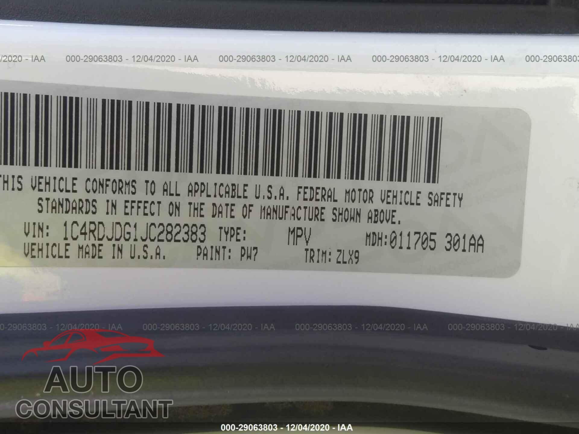 DODGE DURANGO 2018 - 1C4RDJDG1JC282383