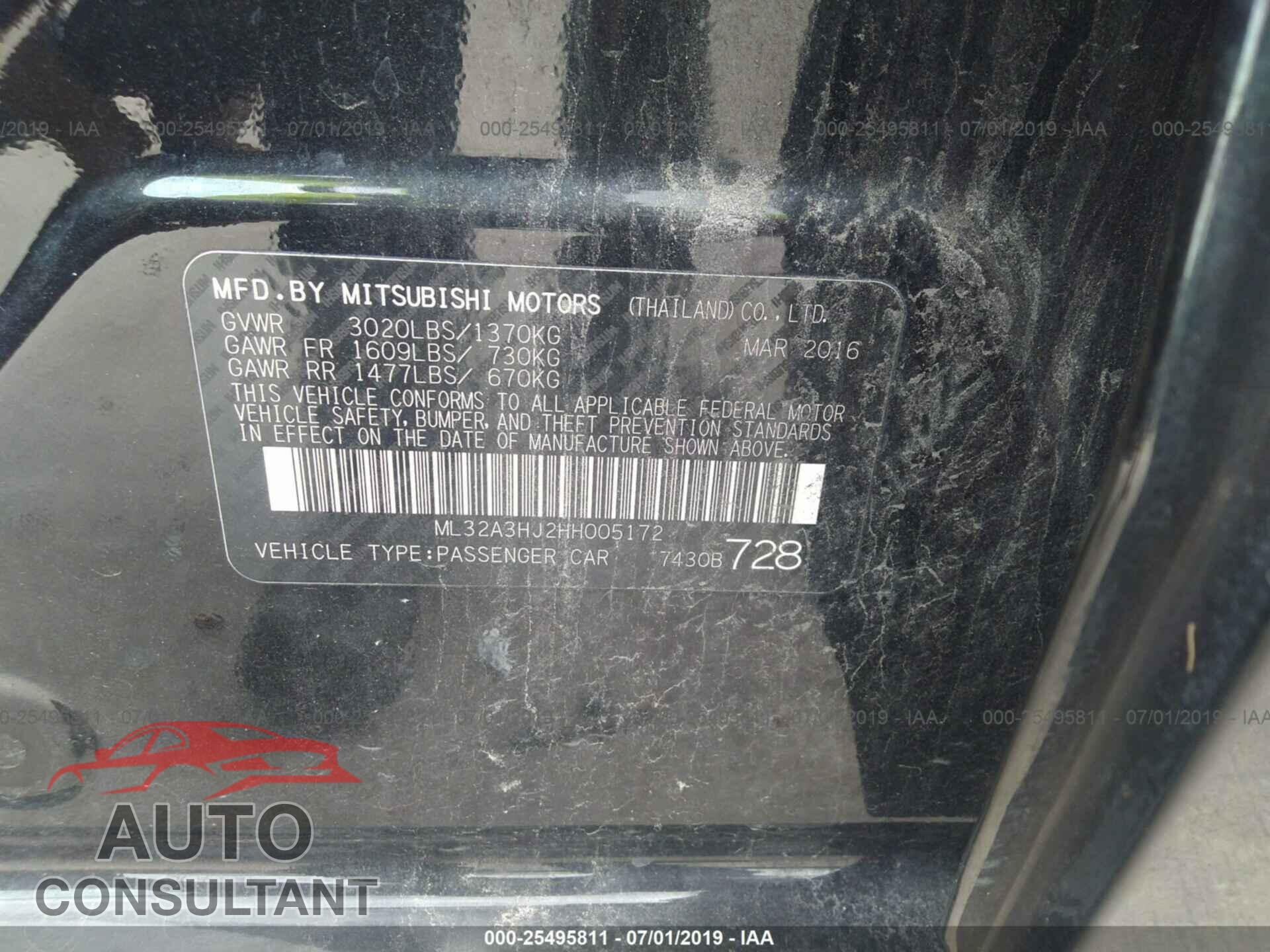 MITSUBISHI MIRAGE 2017 - ML32A3HJ2HH005172
