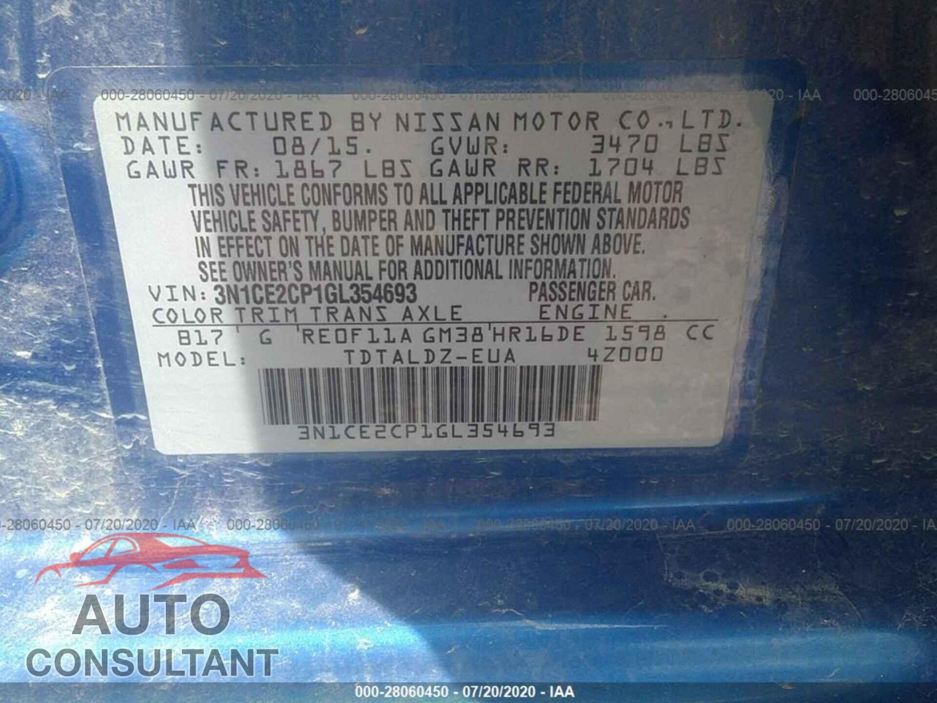 Nissan Versa Note 2016 - 3N1CE2CP1GL354693