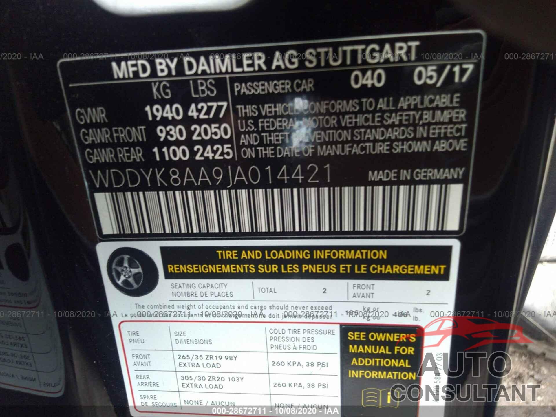 MERCEDES-BENZ AMG GT 2018 - WDDYK8AA9JA014421