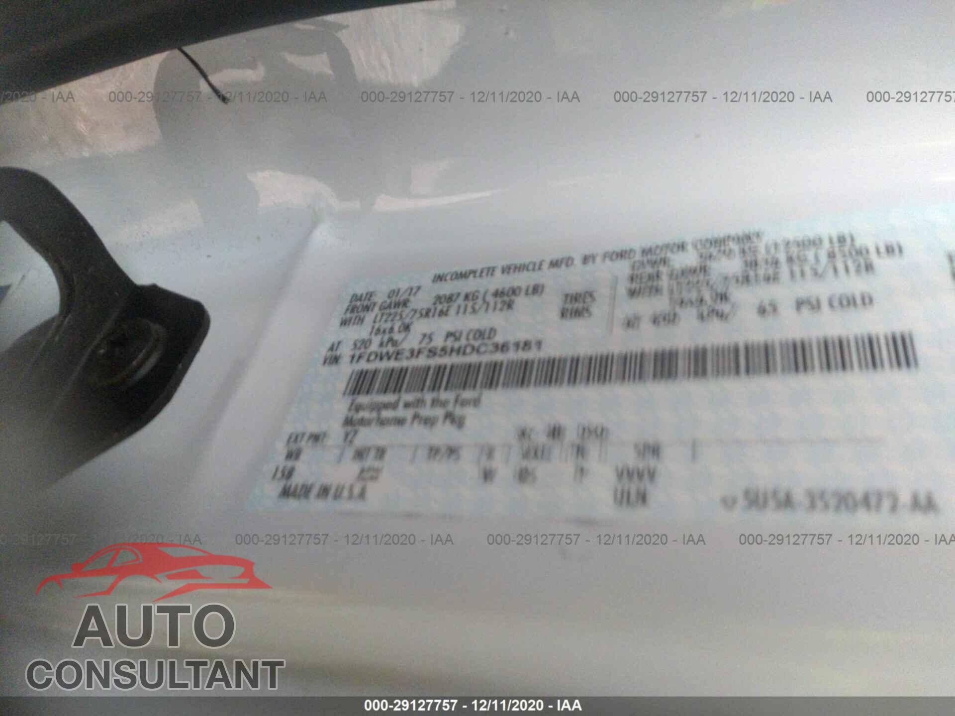 FORD E-SERIES CUTAWAY 2017 - 1FDWE3FS5HDC36181