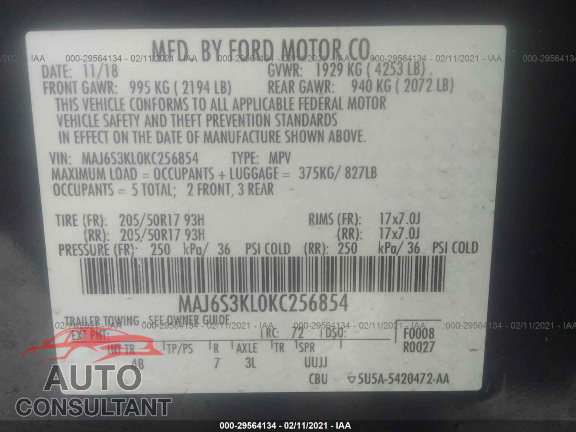 FORD ECOSPORT 2019 - MAJ6S3KL0KC256854