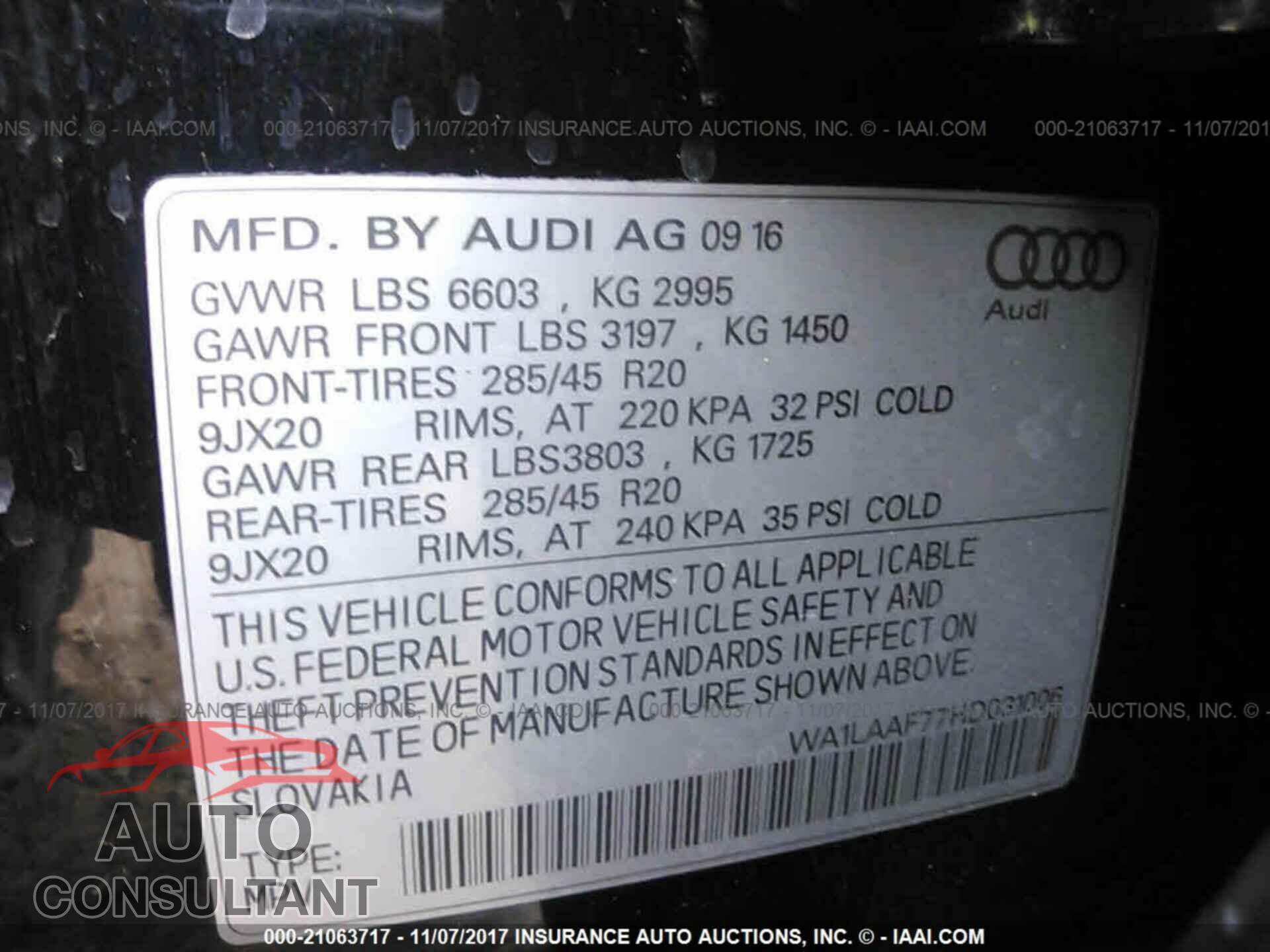Audi Q7 2017 - WA1LAAF77HD031006