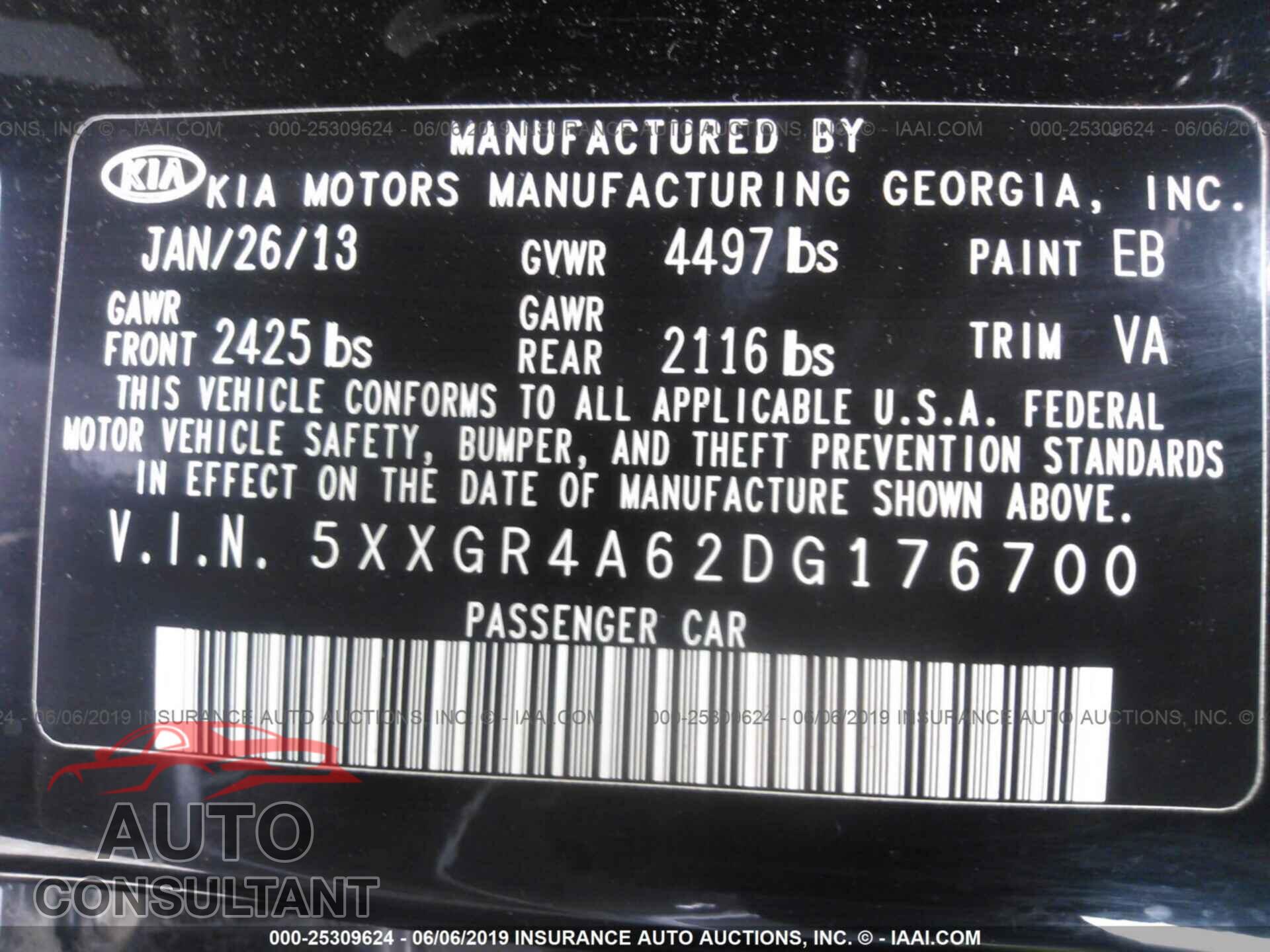 KIA OPTIMA 2013 - 5XXGR4A62DG176700