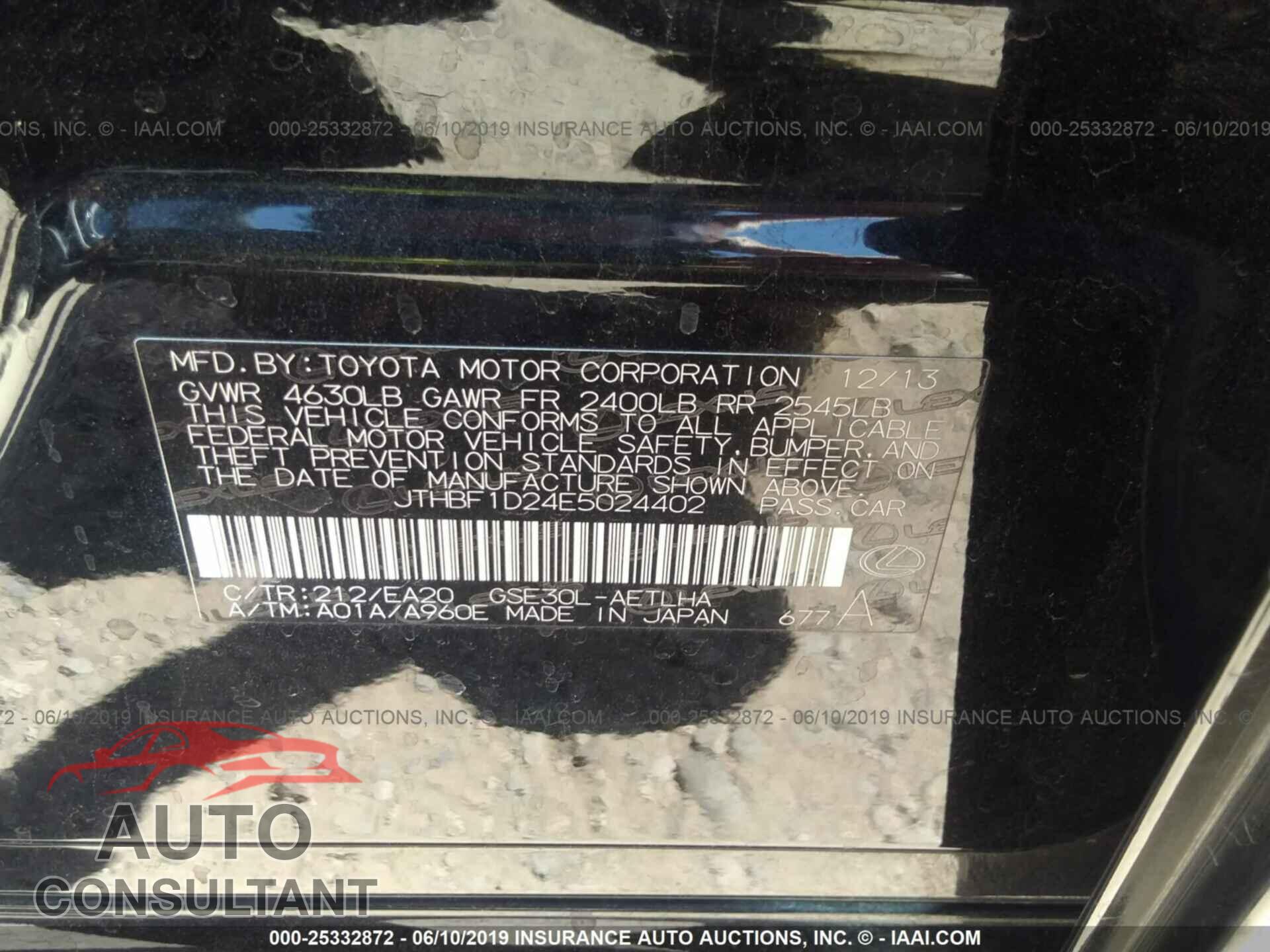 LEXUS IS 2014 - JTHBF1D24E5024402