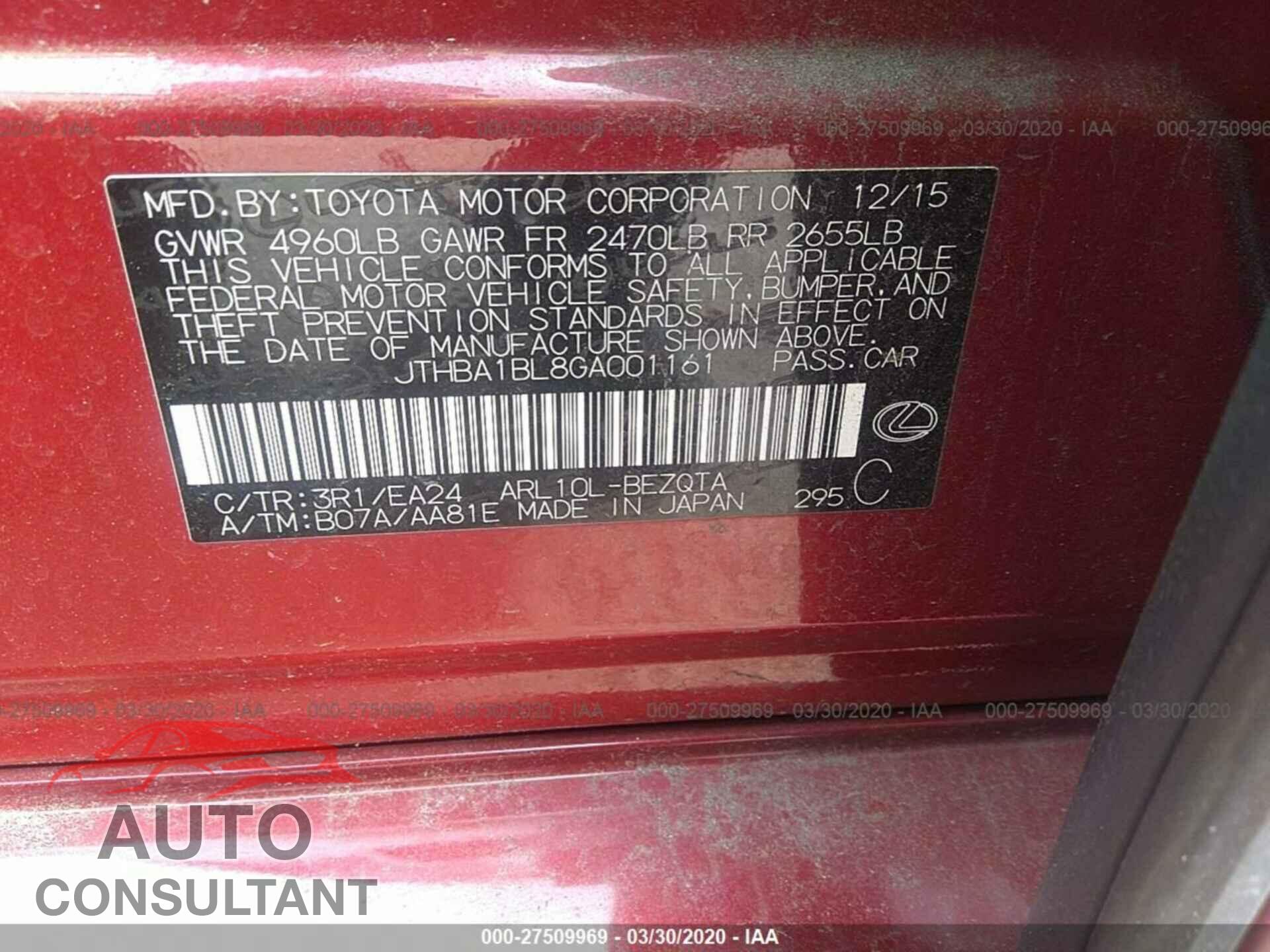 LEXUS GS 2016 - JTHBA1BL8GA001161