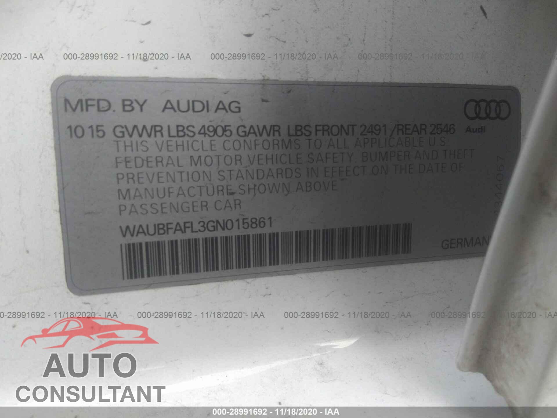 AUDI A4 2016 - WAUBFAFL3GN015861