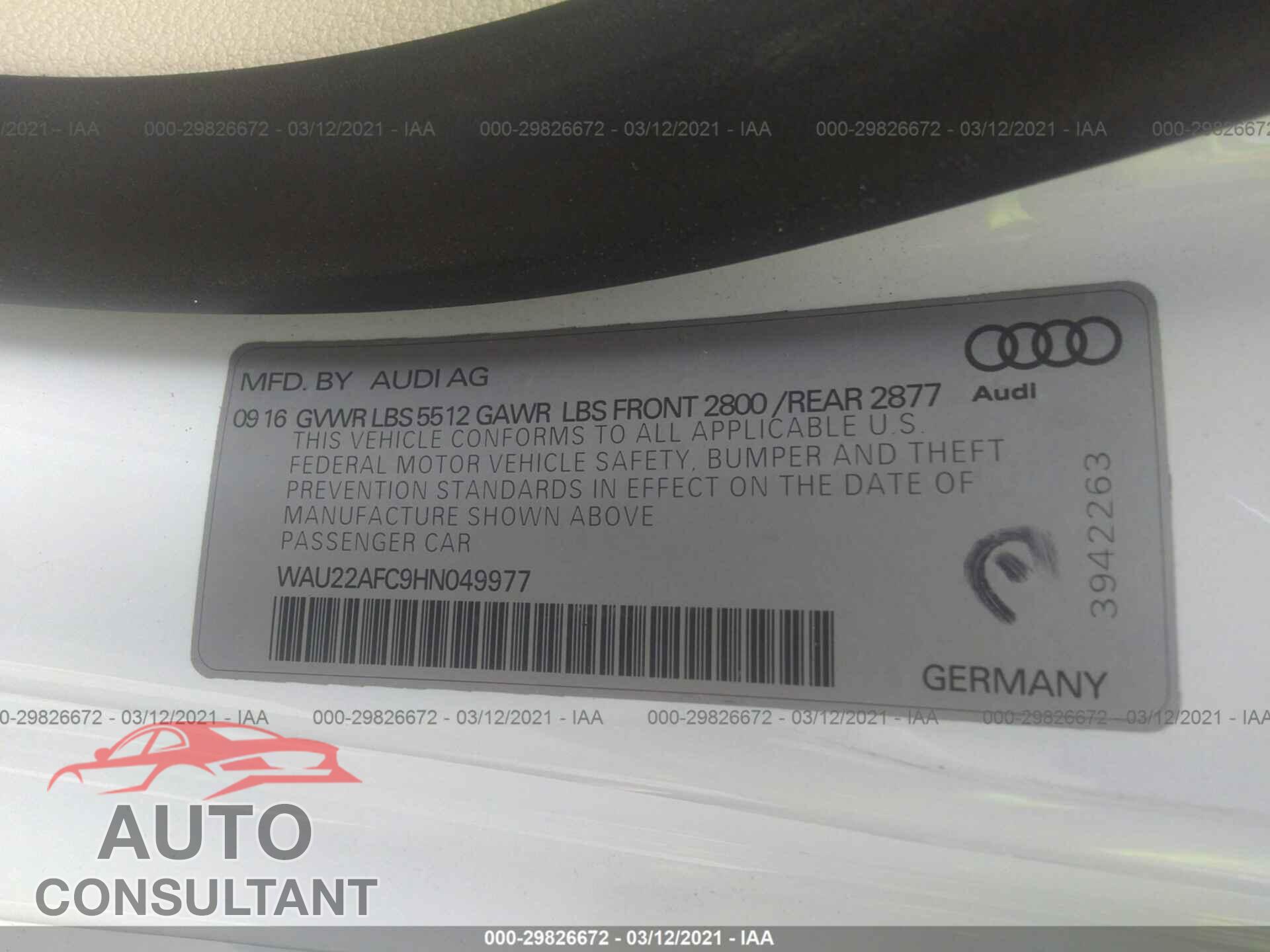 AUDI A7 2017 - WAU22AFC9HN049977