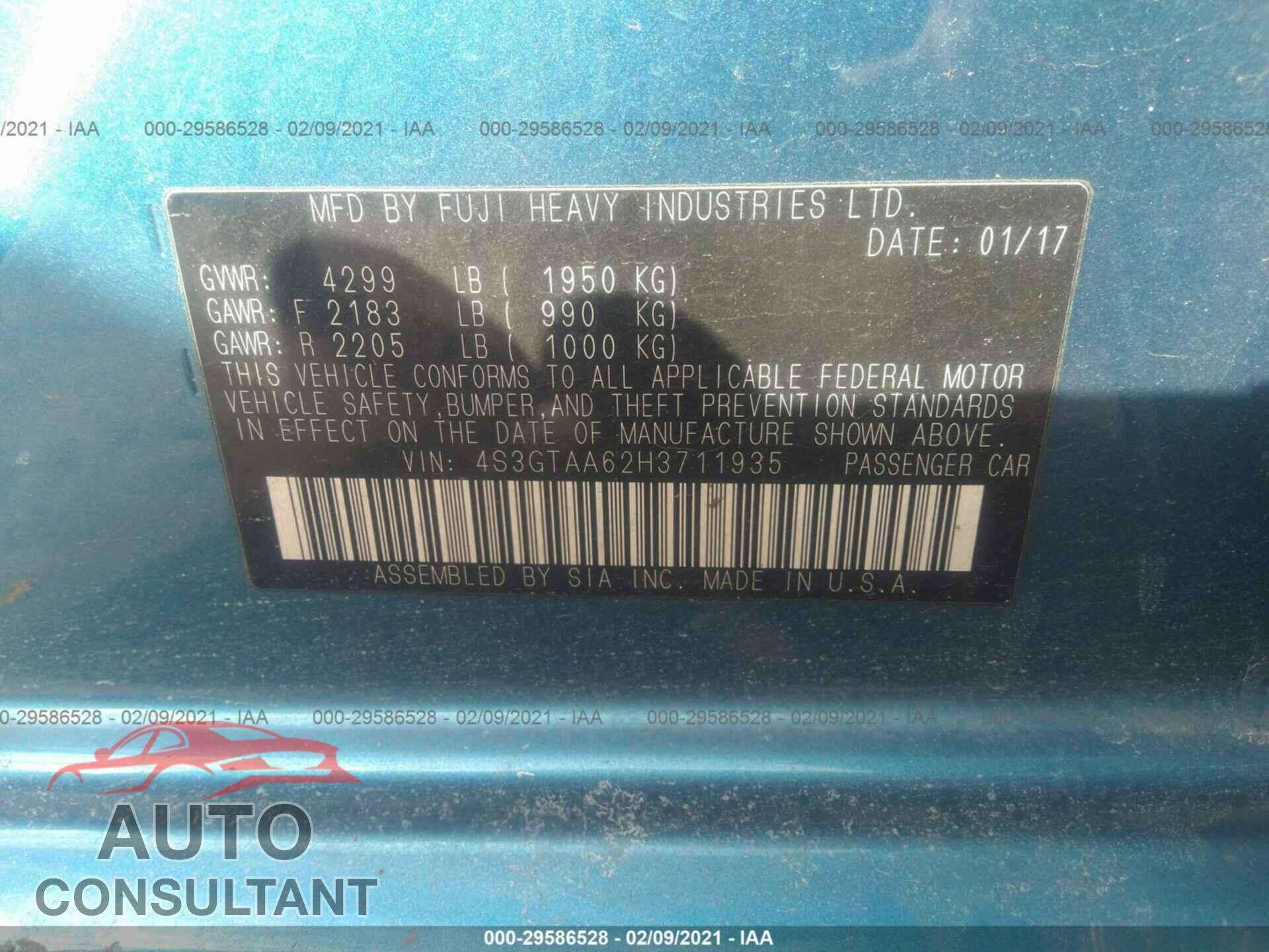 SUBARU IMPREZA 2017 - 4S3GTAA62H3711935