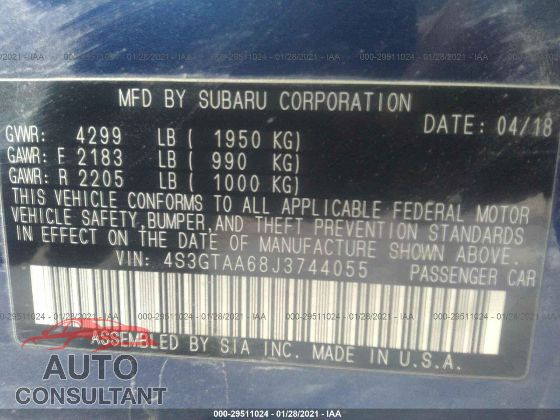 SUBARU IMPREZA 2018 - 4S3GTAA68J3744055