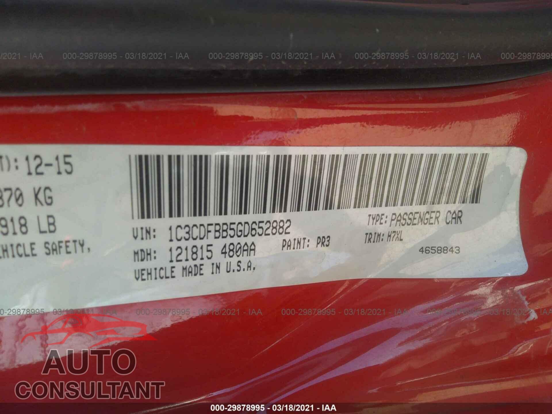 DODGE DART 2016 - 1C3CDFBB5GD652882