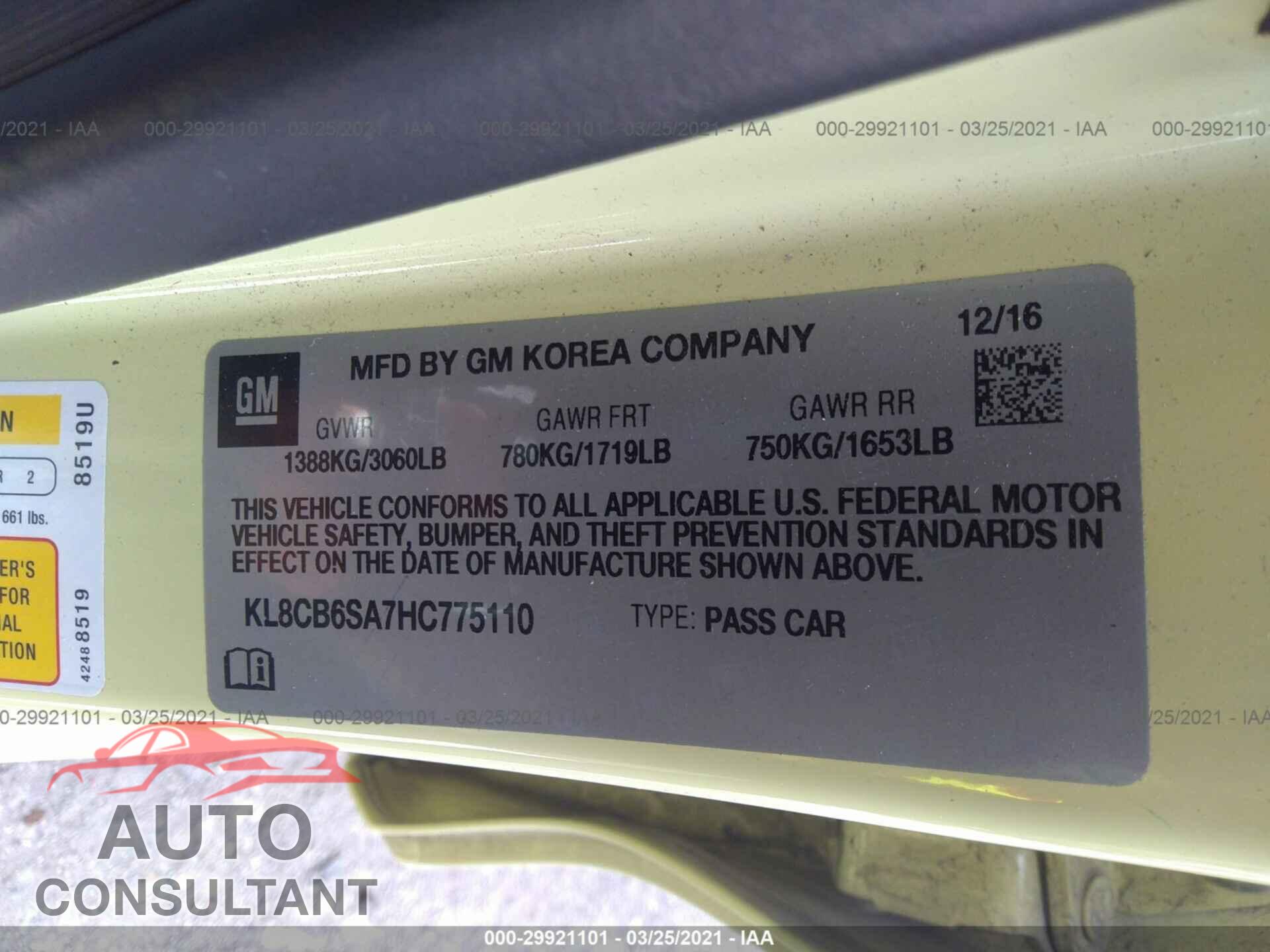 CHEVROLET SPARK 2017 - KL8CB6SA7HC775110