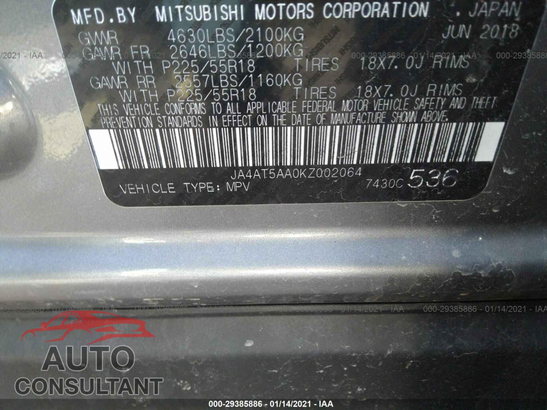 MITSUBISHI ECLIPSE CROSS 2019 - JA4AT5AA0KZ002064