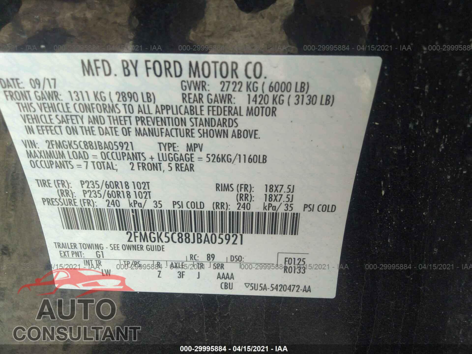 FORD FLEX 2018 - 2FMGK5C88JBA05921