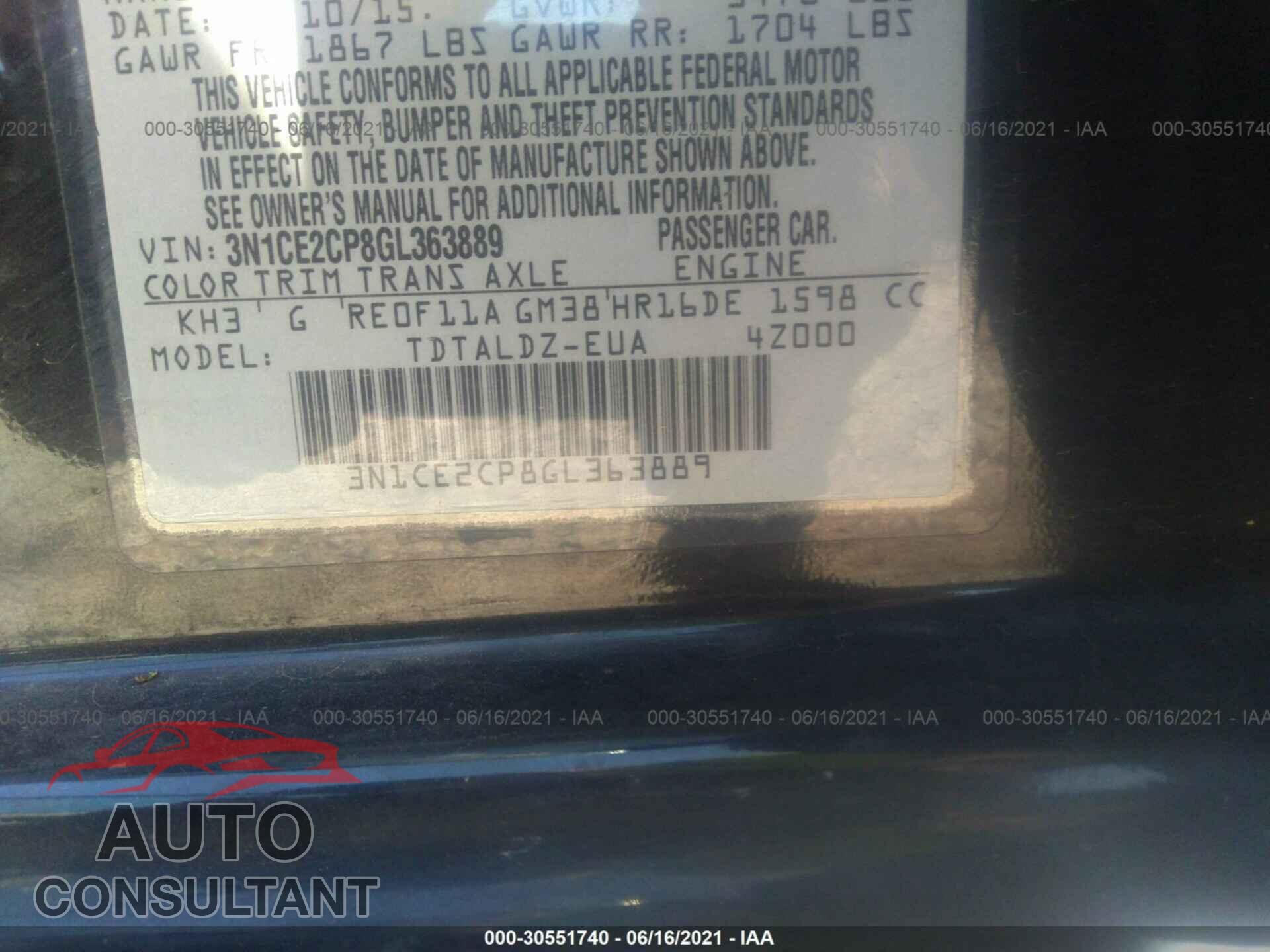 NISSAN VERSA NOTE 2016 - 3N1CE2CP8GL363889