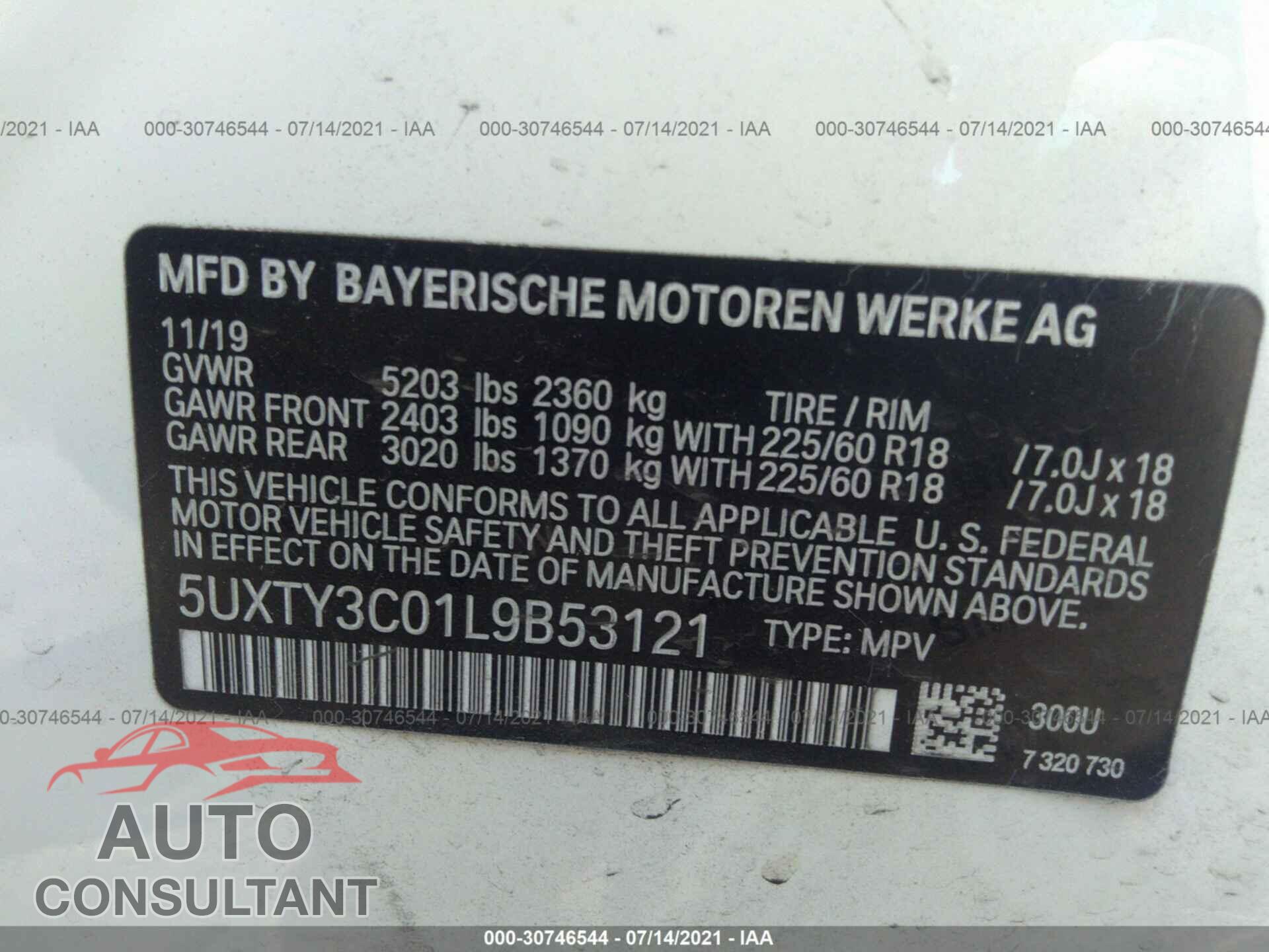 BMW X3 2020 - 5UXTY3C01L9B53121