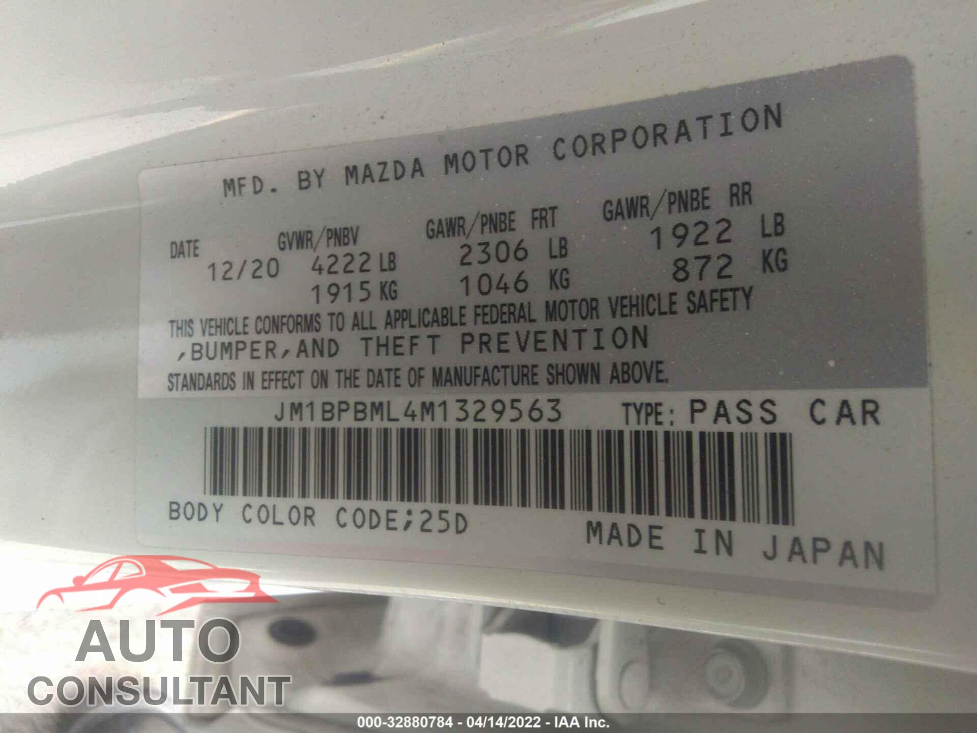 MAZDA MAZDA3 HATCHBACK 2021 - JM1BPBML4M1329563