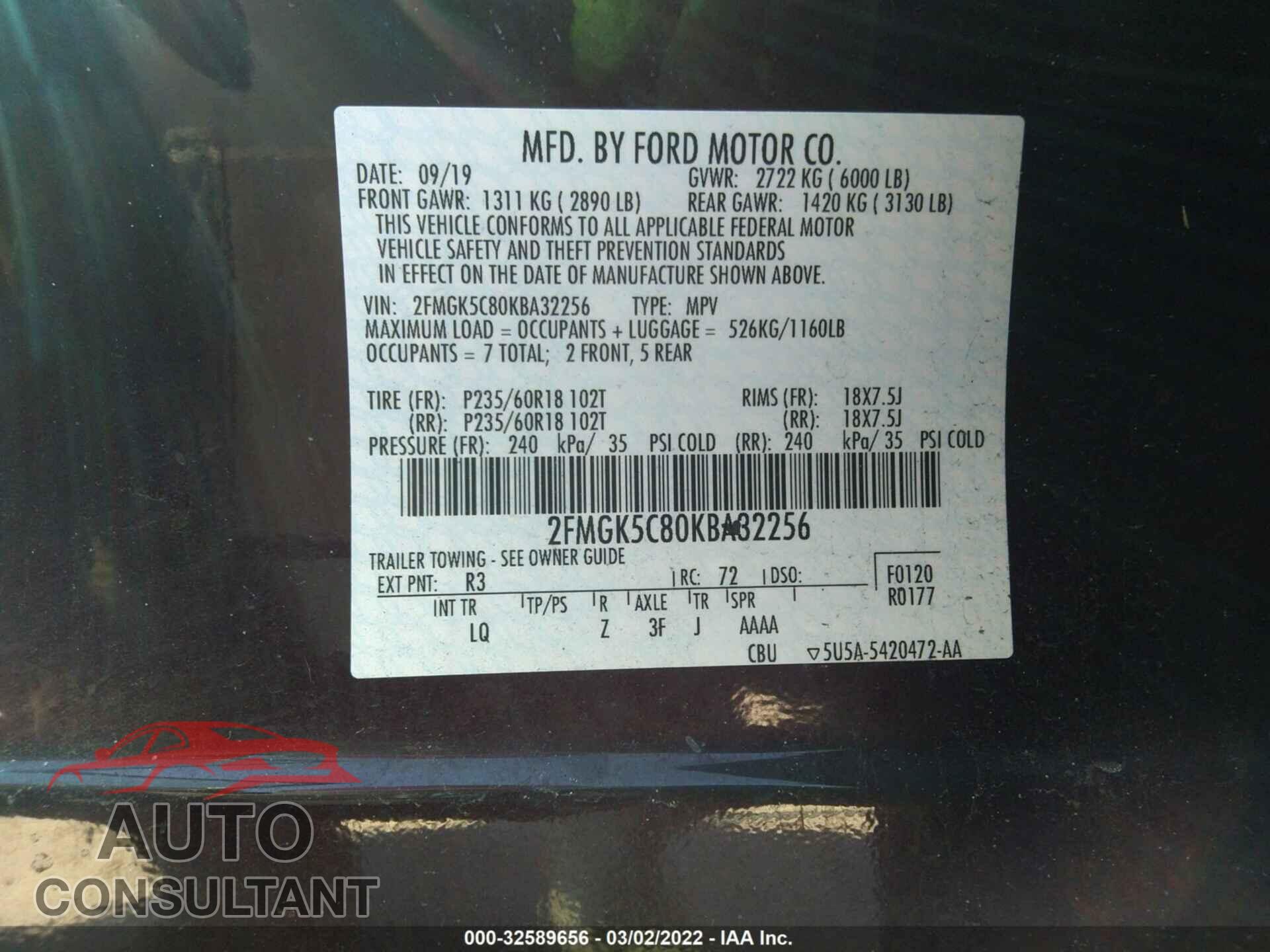 FORD FLEX 2019 - 2FMGK5C80KBA32256