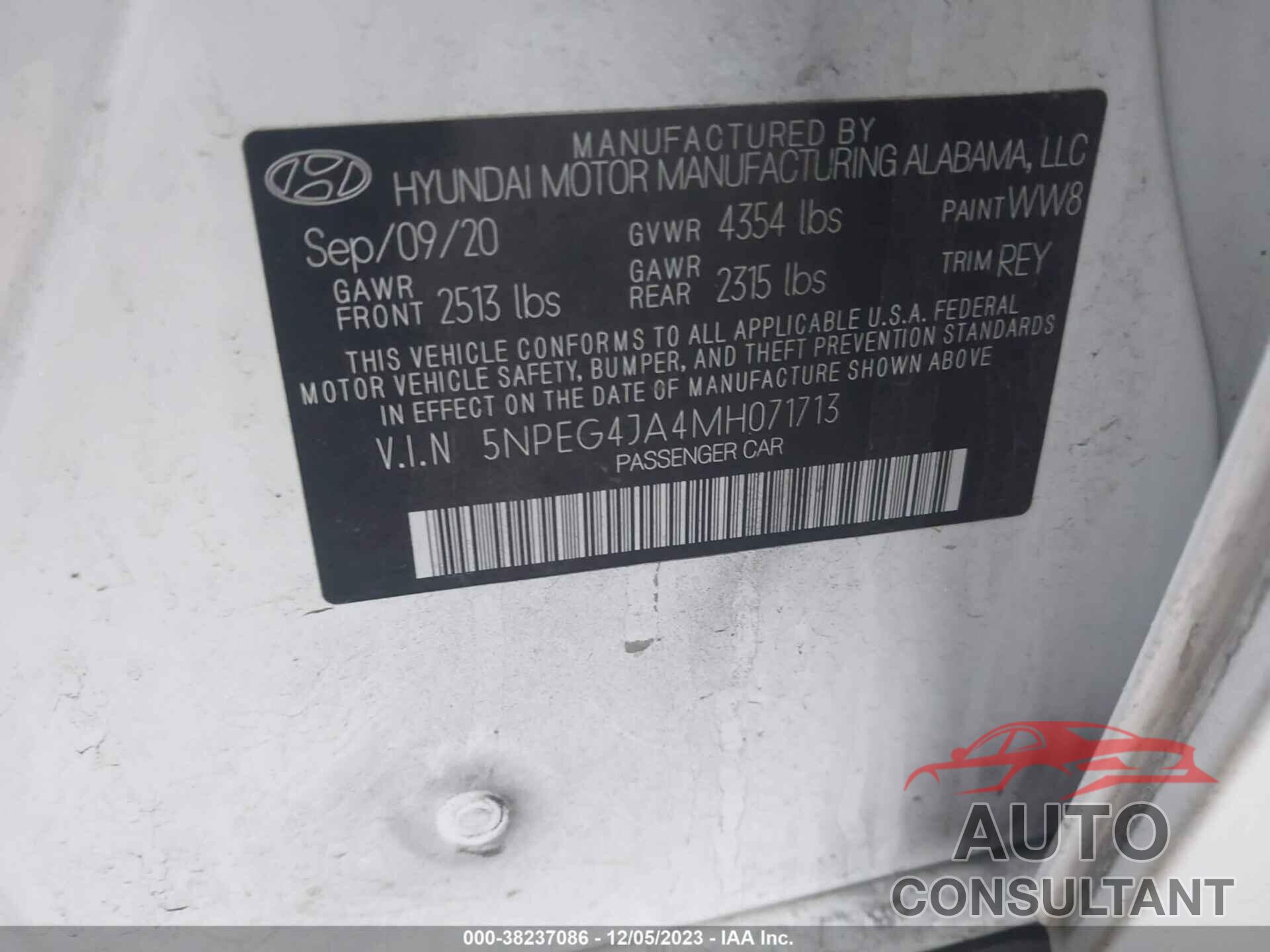 HYUNDAI SONATA 2021 - 5NPEG4JA4MH071713