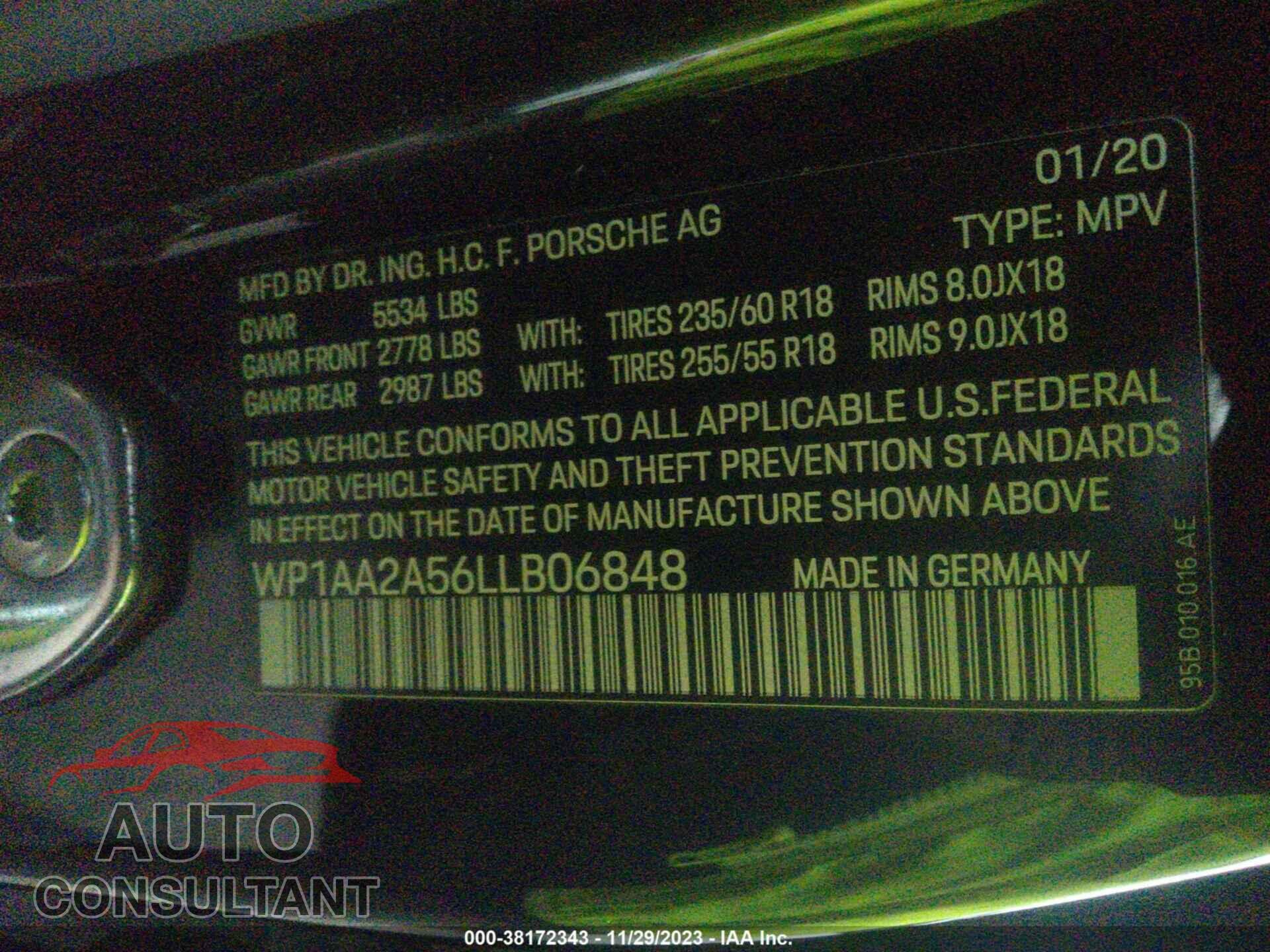 PORSCHE MACAN 2020 - WP1AA2A56LLB06848