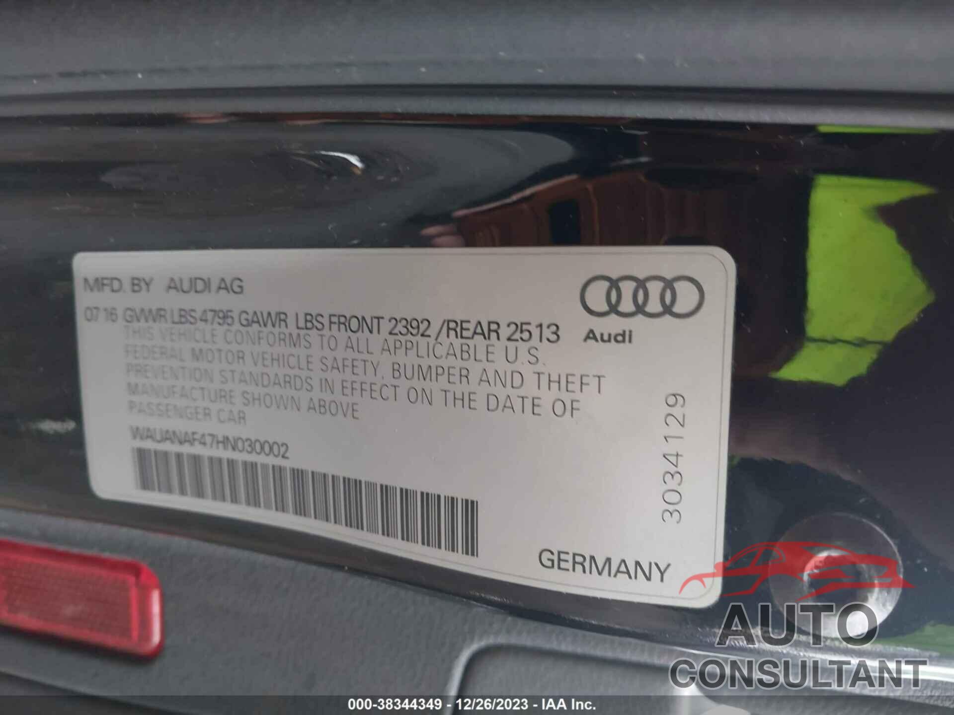 AUDI A4 2017 - WAUANAF47HN030002