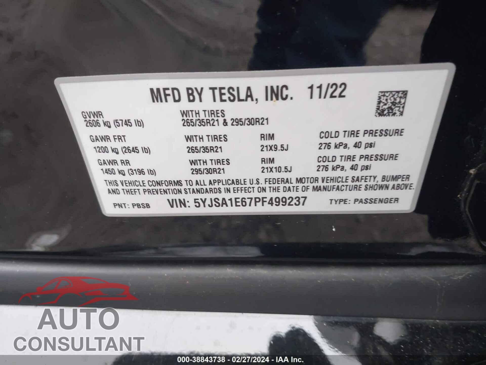 TESLA MODEL S 2023 - 5YJSA1E67PF499237
