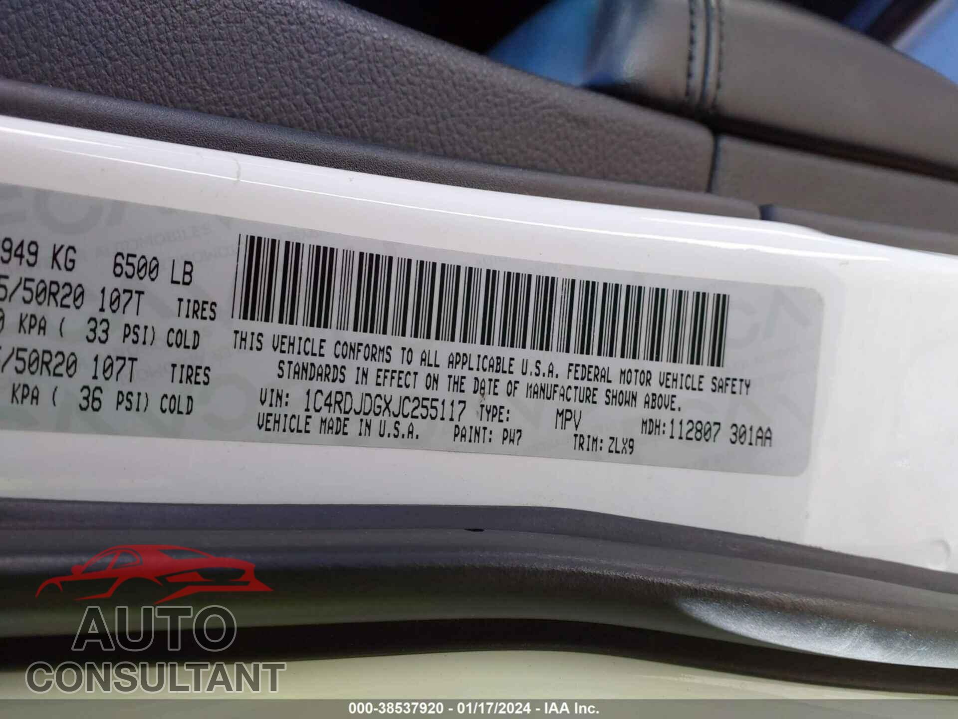 DODGE DURANGO 2018 - 1C4RDJDGXJC255117