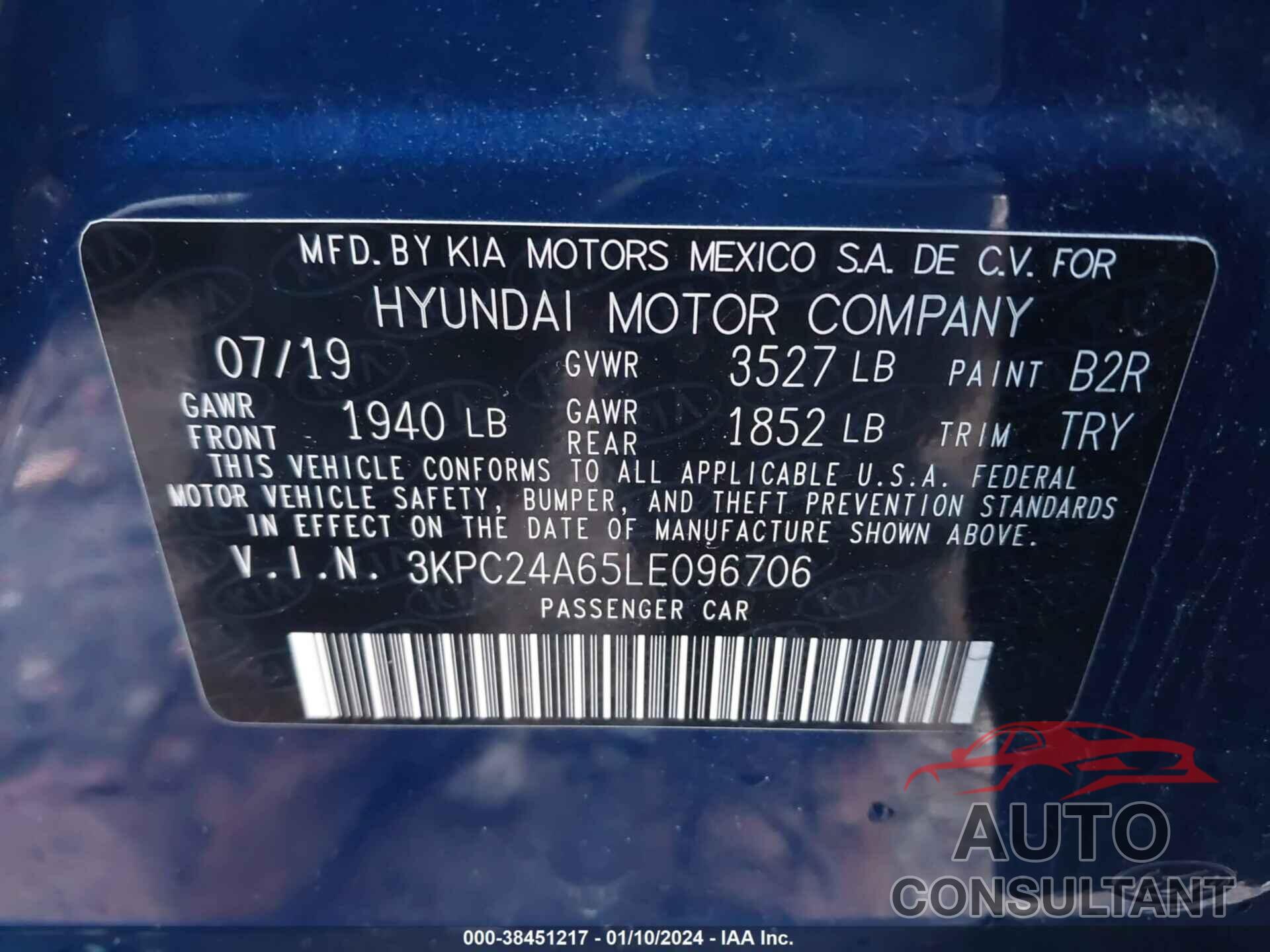 HYUNDAI ACCENT 2020 - 3KPC24A65LE096706