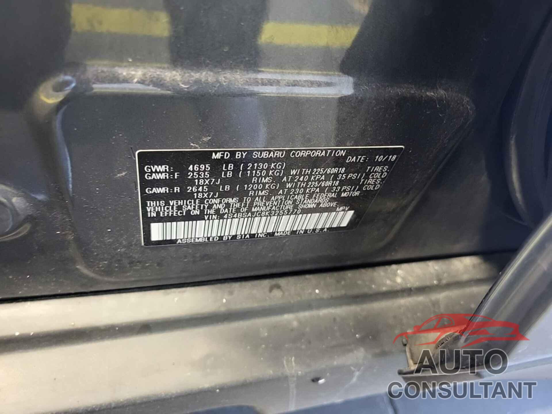 SUBARU OUTBACK 2019 - 4S4BSAJC8K3255770